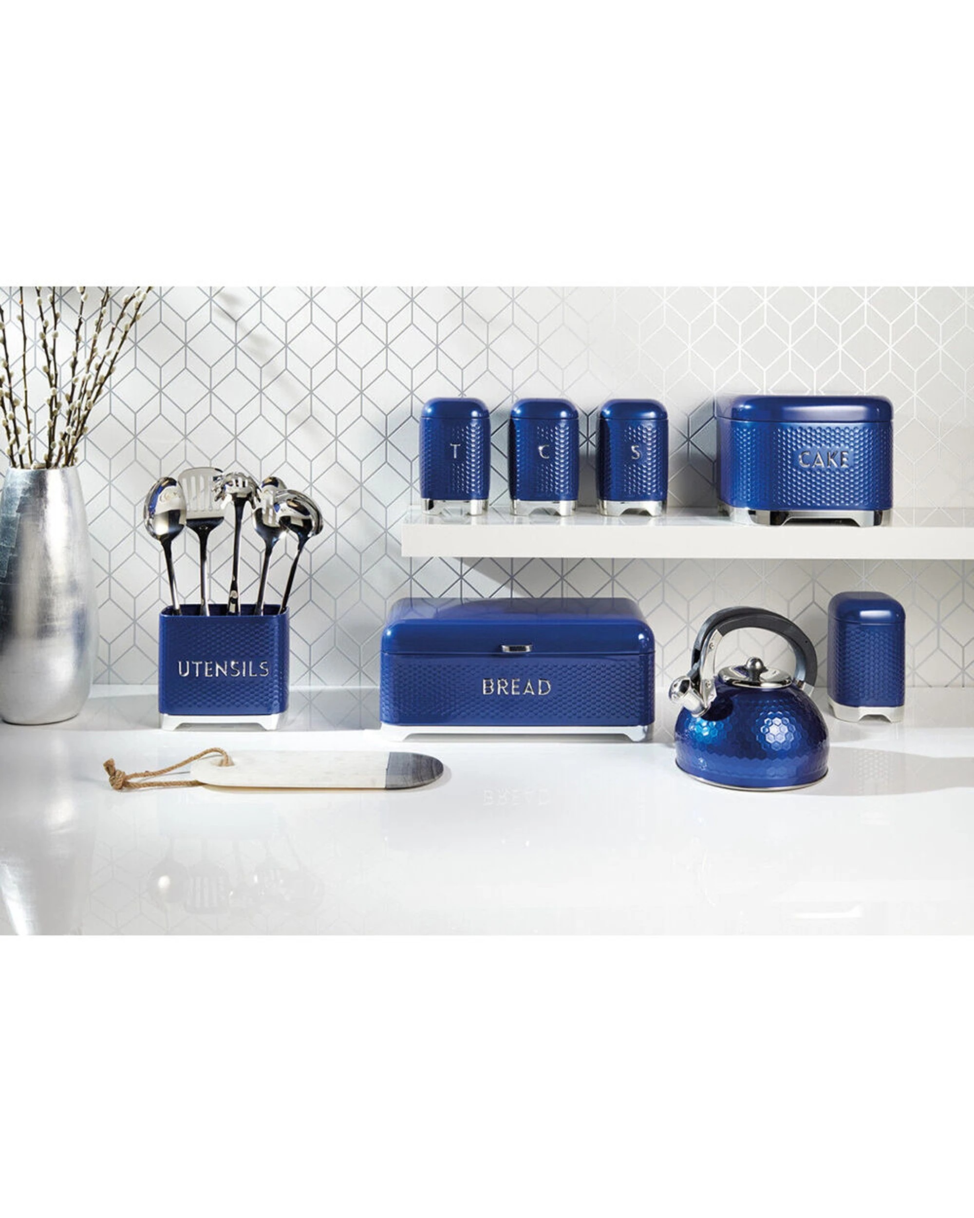2 Kitchen Craft Lovello Carbon Steel Retro Coffee Canister With Geometric Finish Midnight Navy - Blue, 2 of 4