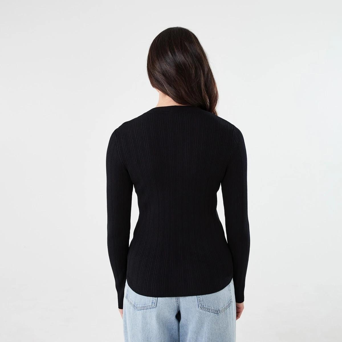3 Long Sleeve Button Detail Top Black, 3 of 5