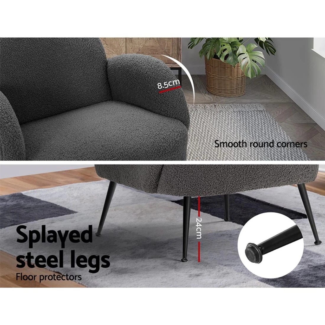 6 Artiss Armchair Boucle Hanes - Charcoal, 6 of 7