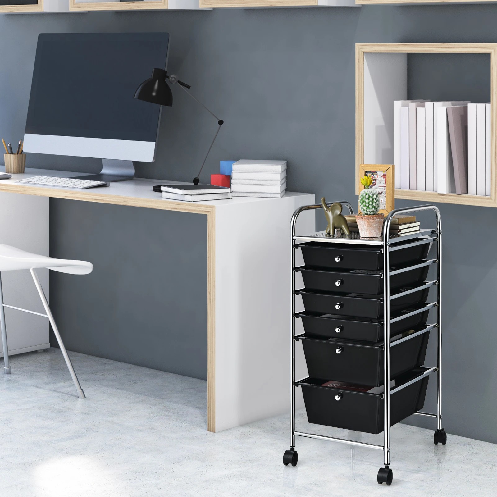 3 Costway 6 Drawers Rolling Storage Cart Mobile Utility Trolley - Black, 3 of 6