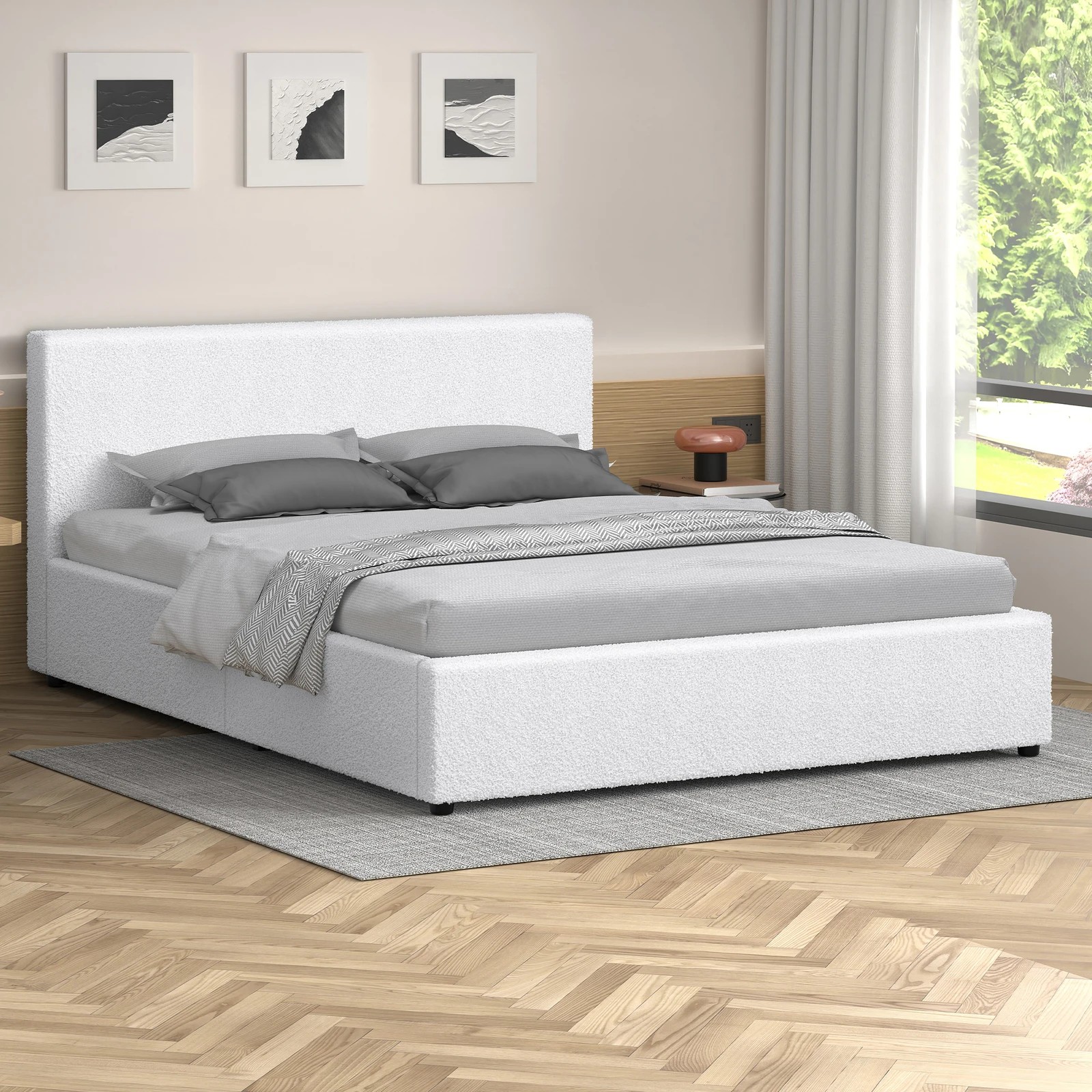 2 Alfordson Bed Frame King Size Gas Lift Storage Base Boucle Tricia - White, 2 of 10