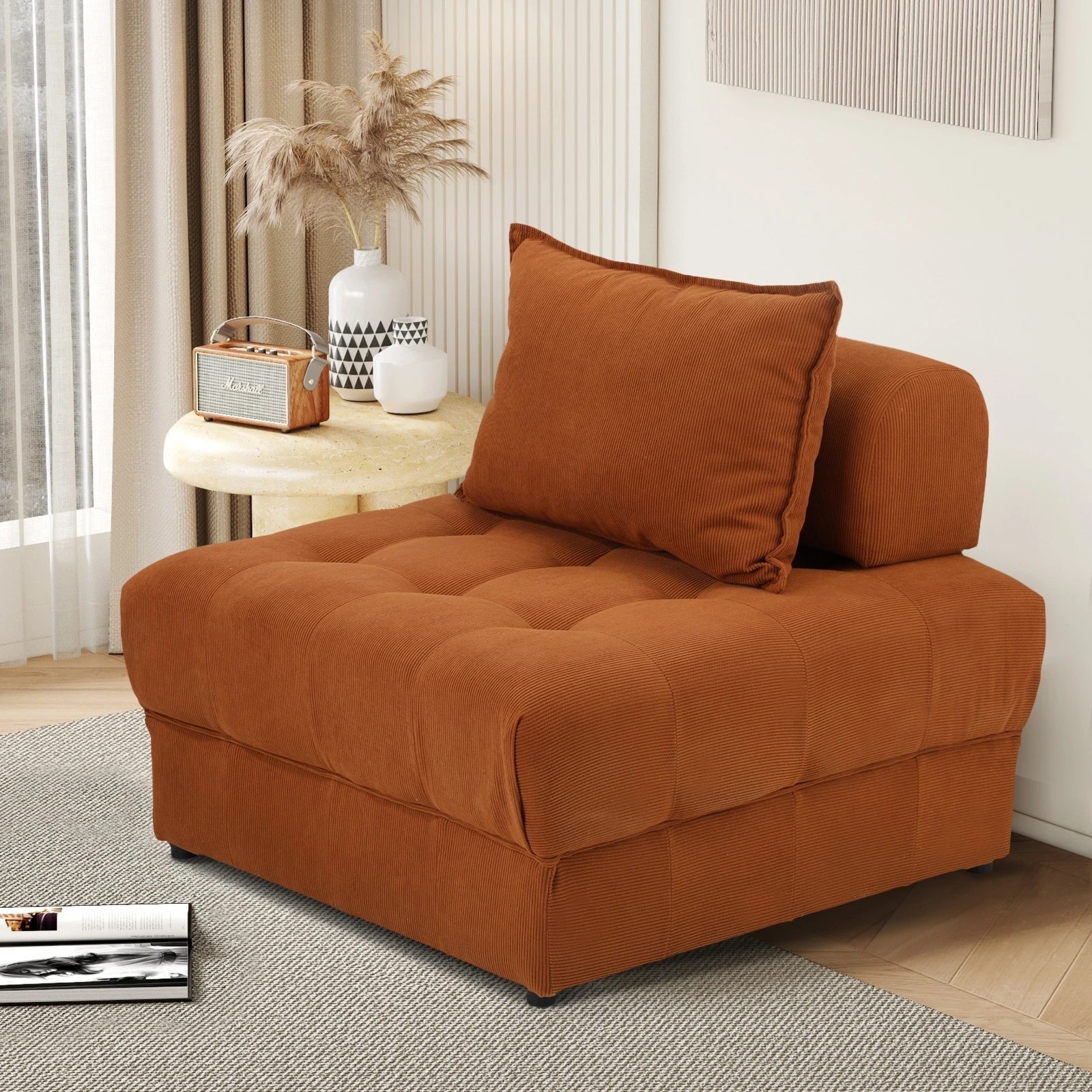 9 Oikiture 1 Seater Velvet Modular Sofa Lounge Chair Armless Tofu Back
 - Brown - Brown, 9 of 10