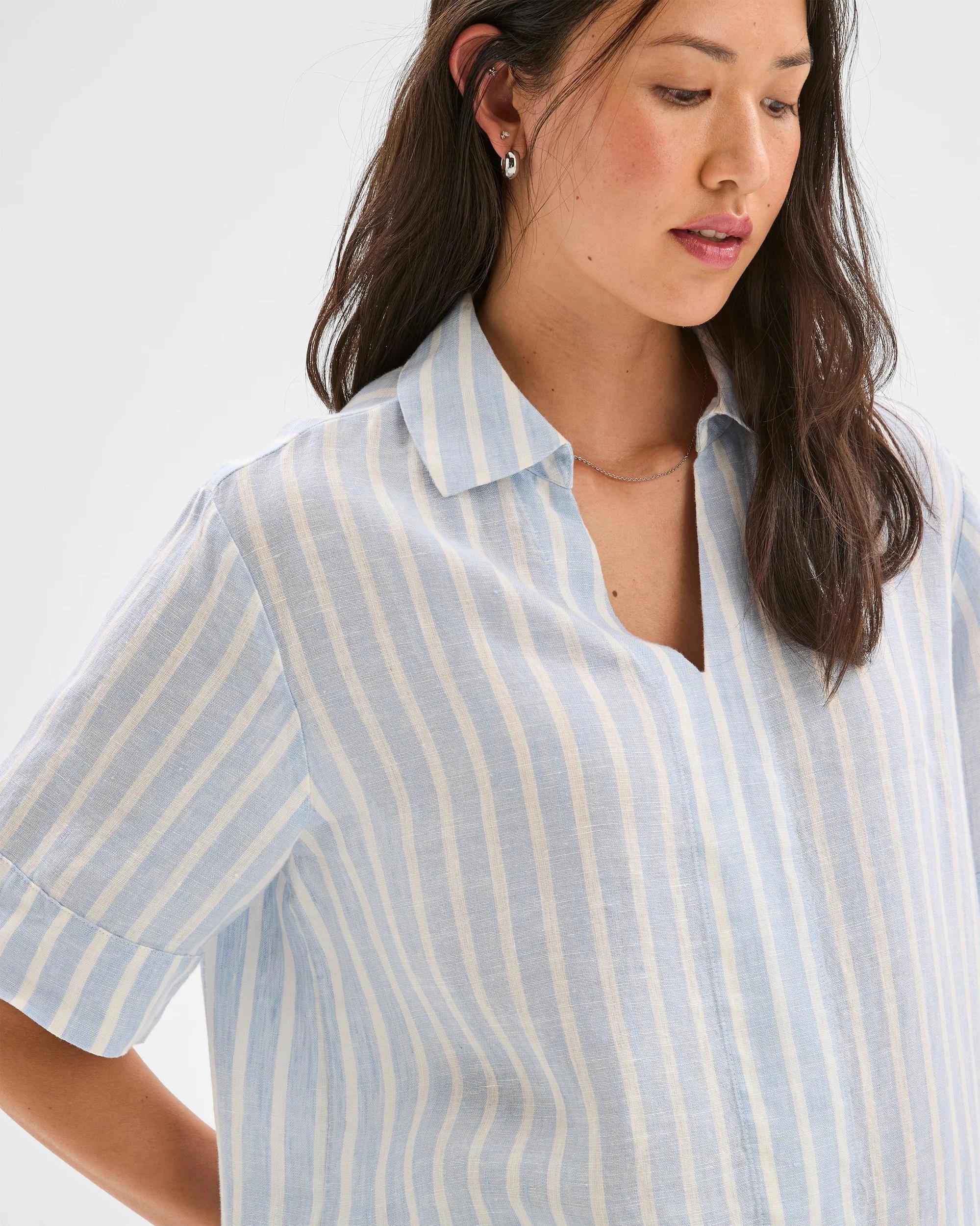 4 Target Woman European Linen Popover Top BLUE / WHITE STRIPE, 4 of 6