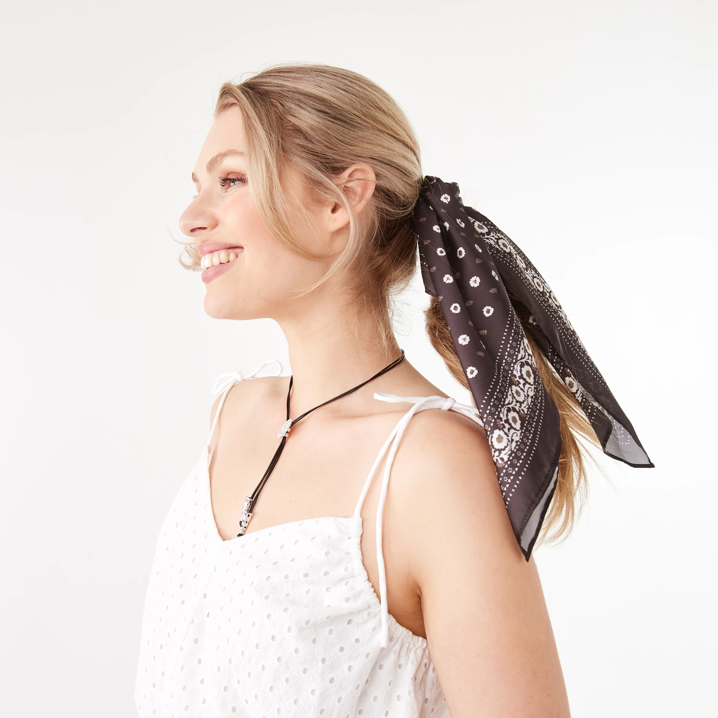 5 Ditsy Flower Print Hair Scarf - Brown, 5 of 6
