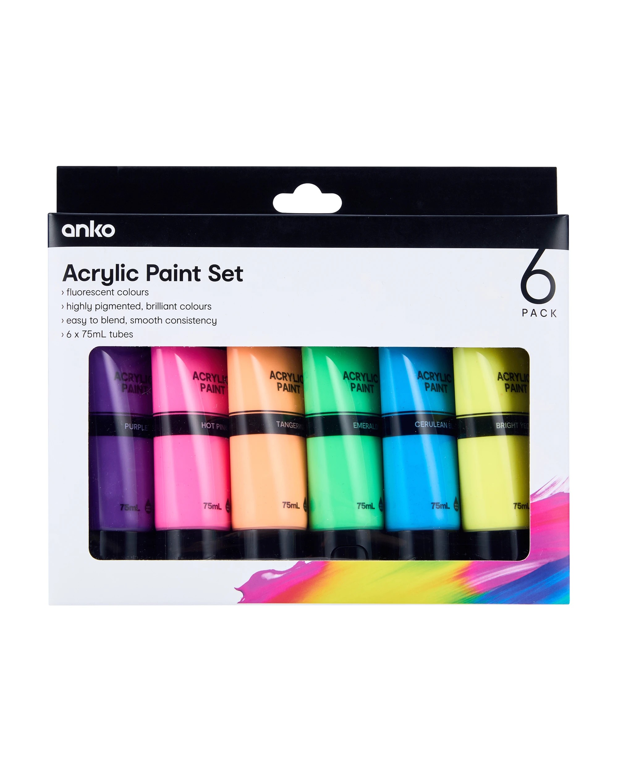 1 6 Pack Acrylic Paint Set - Fluorescent, 1 of 3