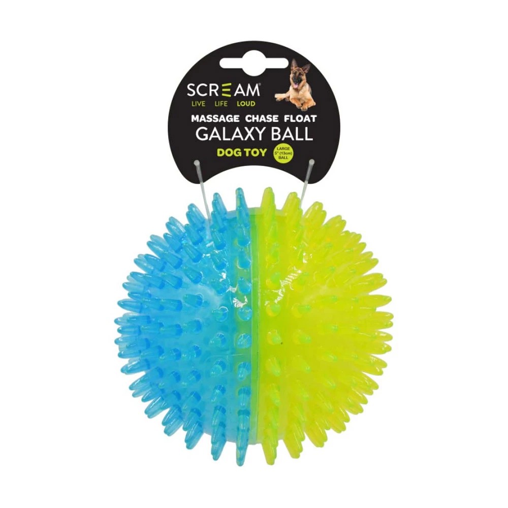 1 Scream Galaxy Ball Dog Toy - Loud Green And Blue 1 X 13cm - Large, 1 of 1