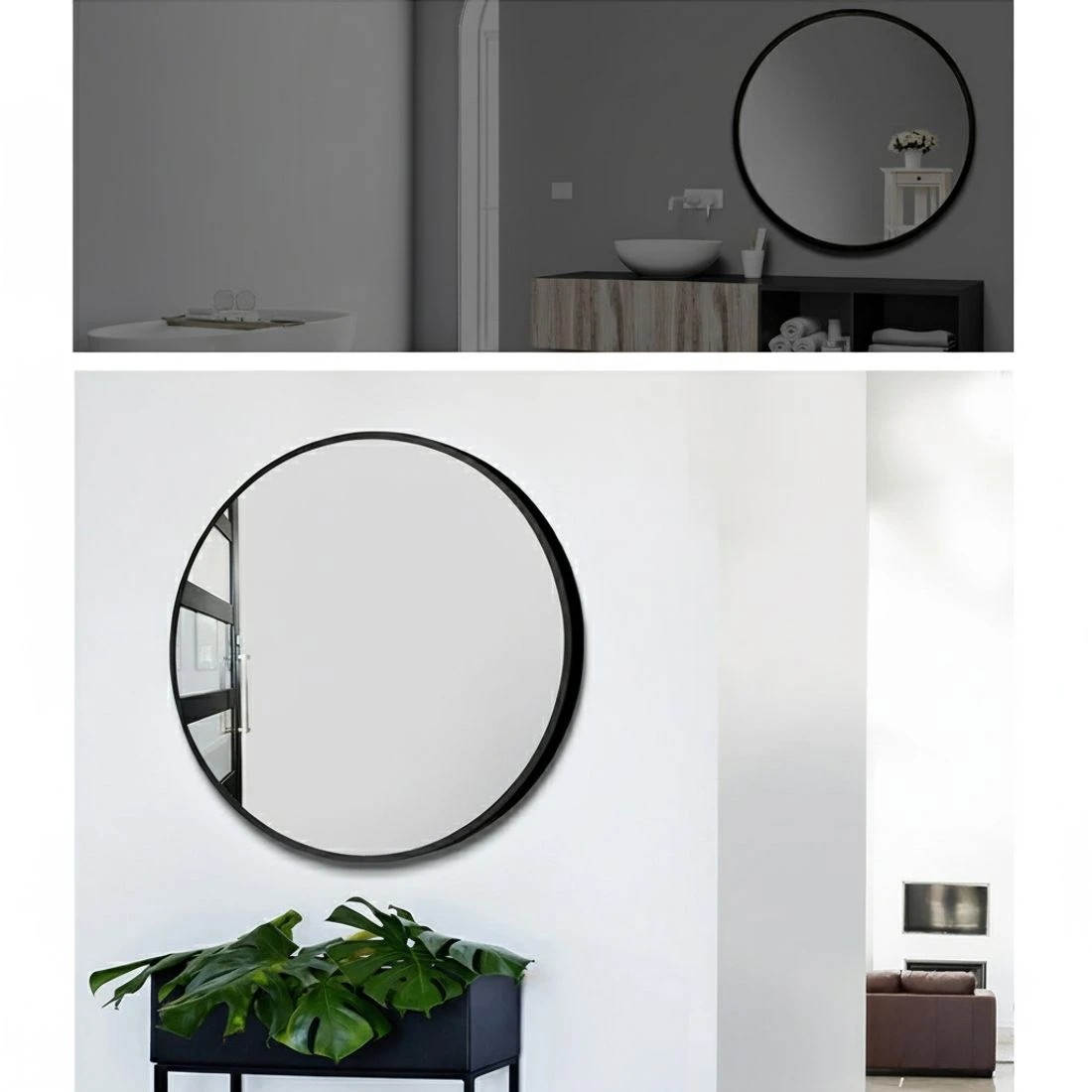 4 Embellir 2 Wall Mirror Makeup 70cm Home Decor Framed Mirrors Bathroom Round - Black, 4 of 6