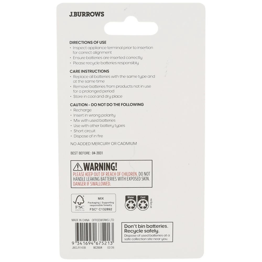 6 J.Burrows C Alkaline Batteries 3 Pack, 6 of 6