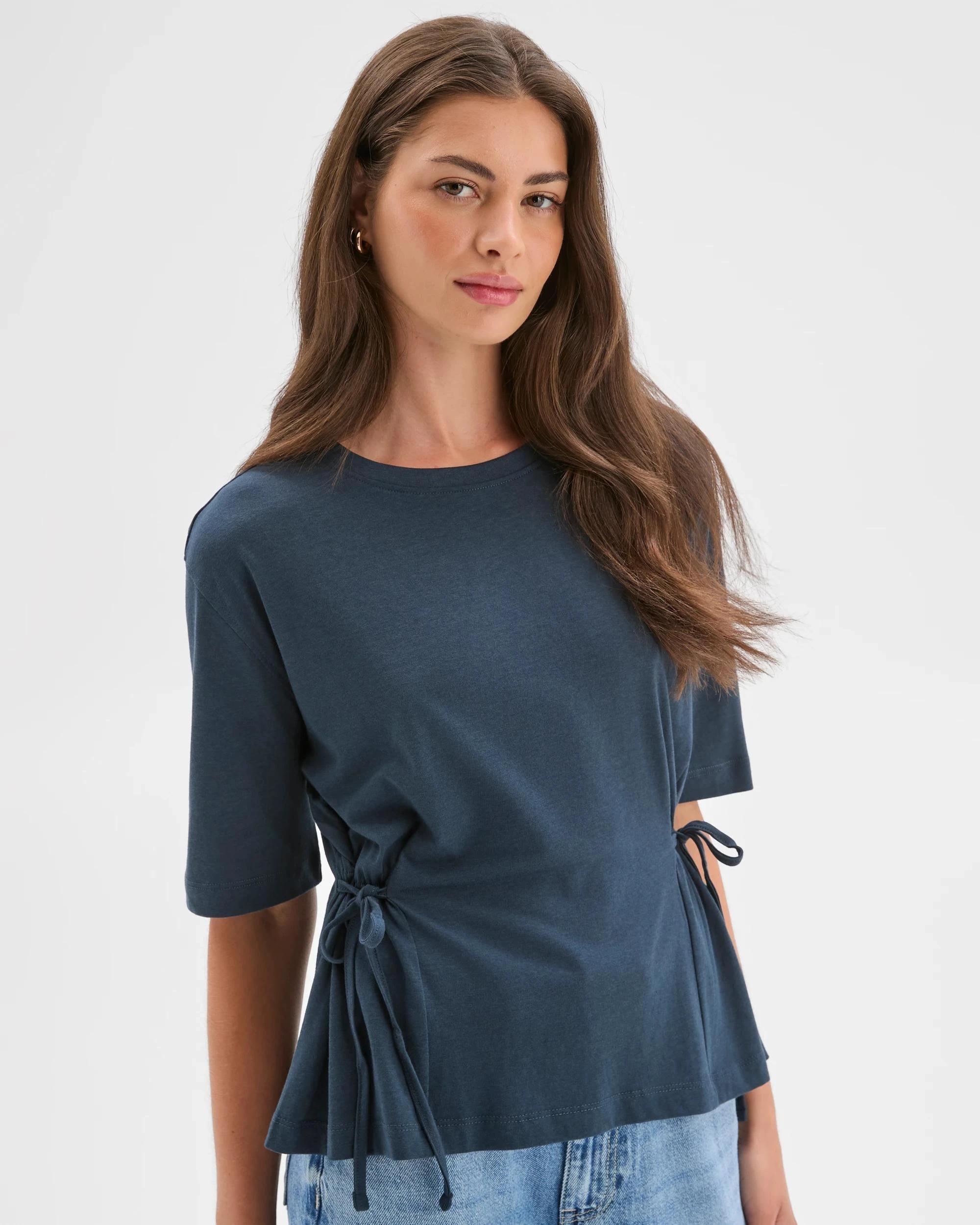 3 Target Petites Petites Australian Cotton Blend Short Sleeve Tie Waist T-Shirt SODALITE, 3 of 7