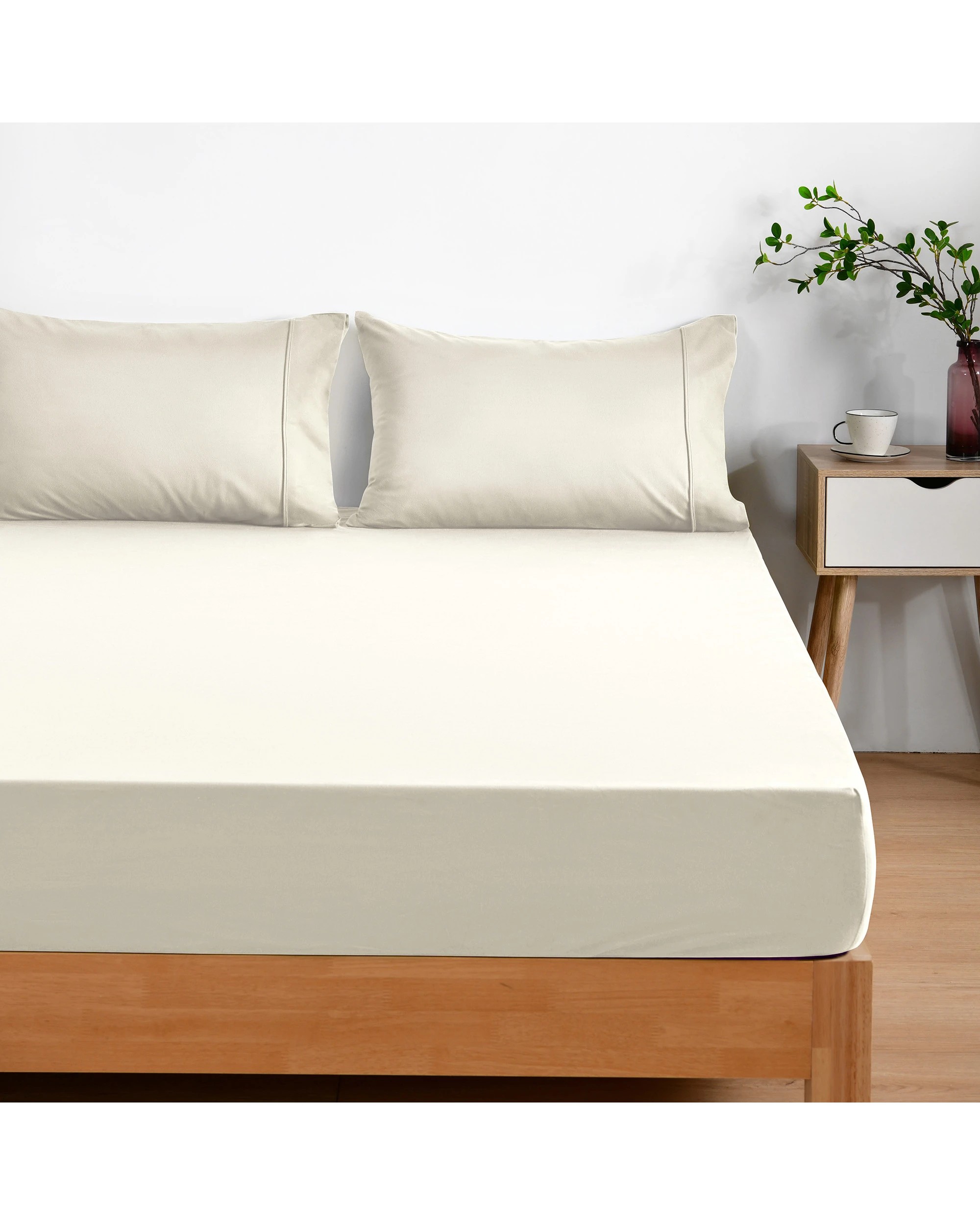 2 Dreamaker Micro Flannel Combo Fitted Sheet Set - King Single Bed - Cream, 2 of 7