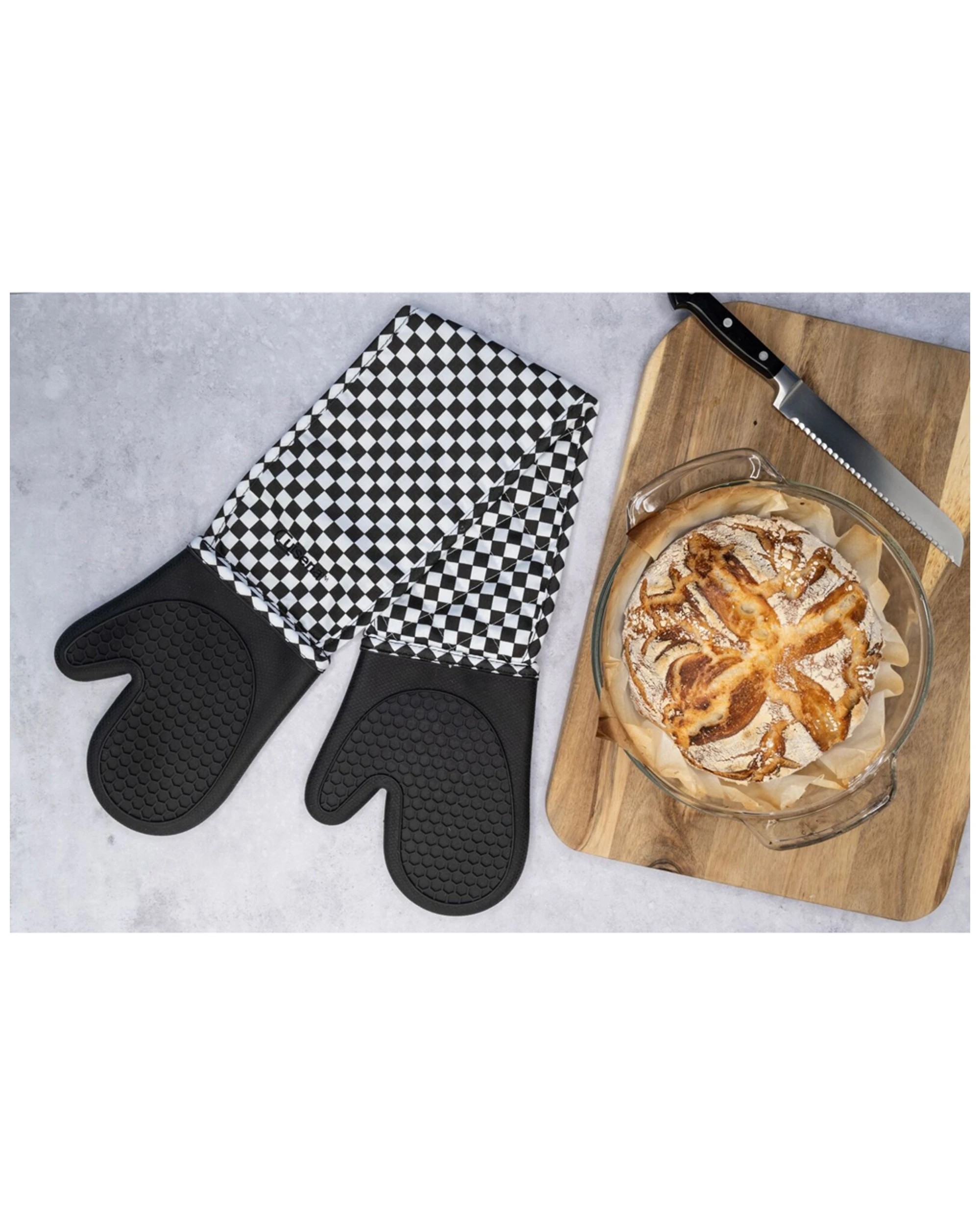 2 Cuisena Silicone Fabric Double Oven Glove — Heat-Resistant Black Check Kitchen Mitt - Black, 2 of 10