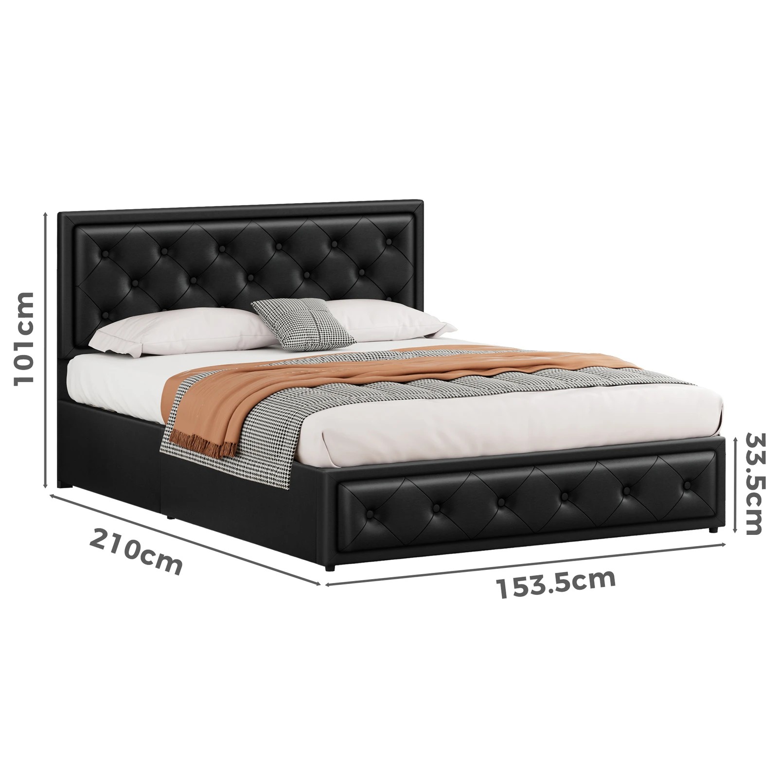 9 Alfordson Bed Frame Queen Size Gas Lift Storage Mattress Base Leather Dinana - Black, 9 of 10