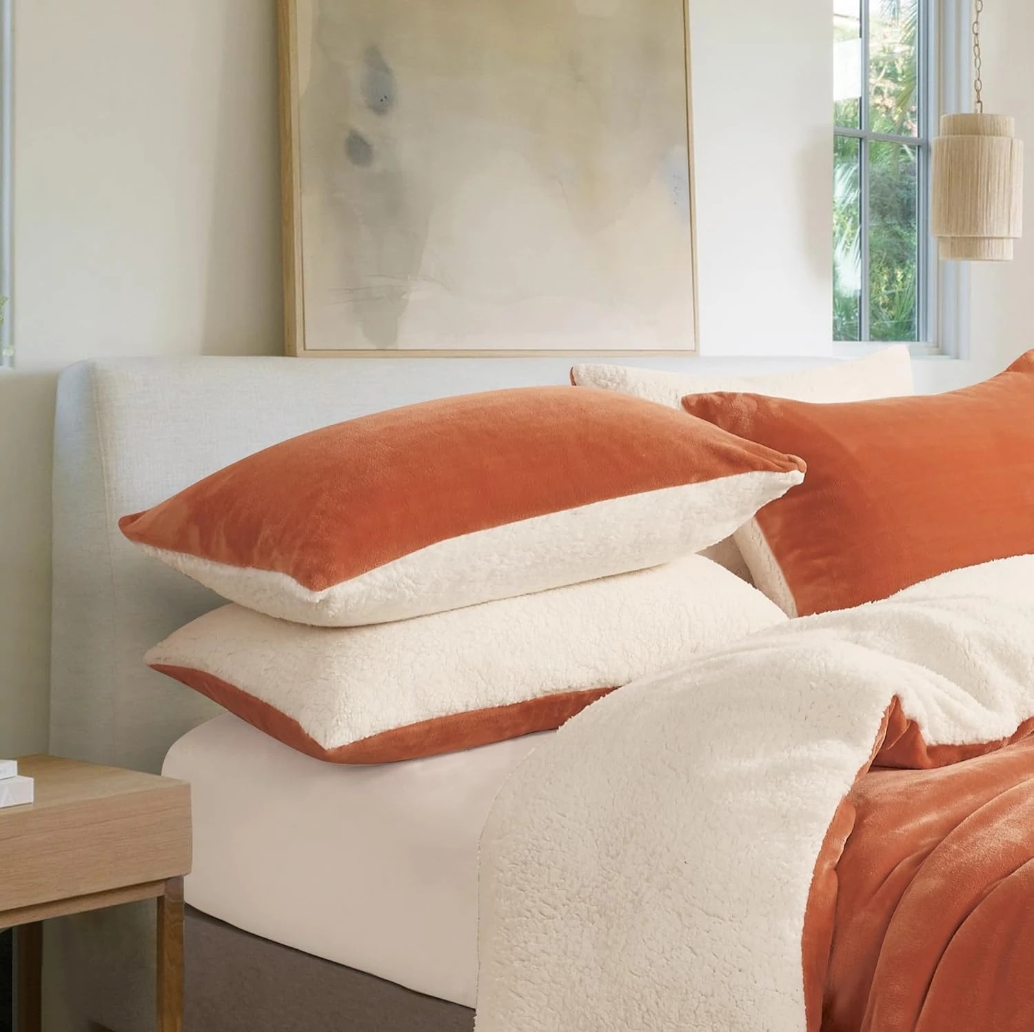 2 Gioia Casa 2-Pack Teddy Sherpa Standard Pillowcases Reversible Velvet - Terracotta, 2 of 8