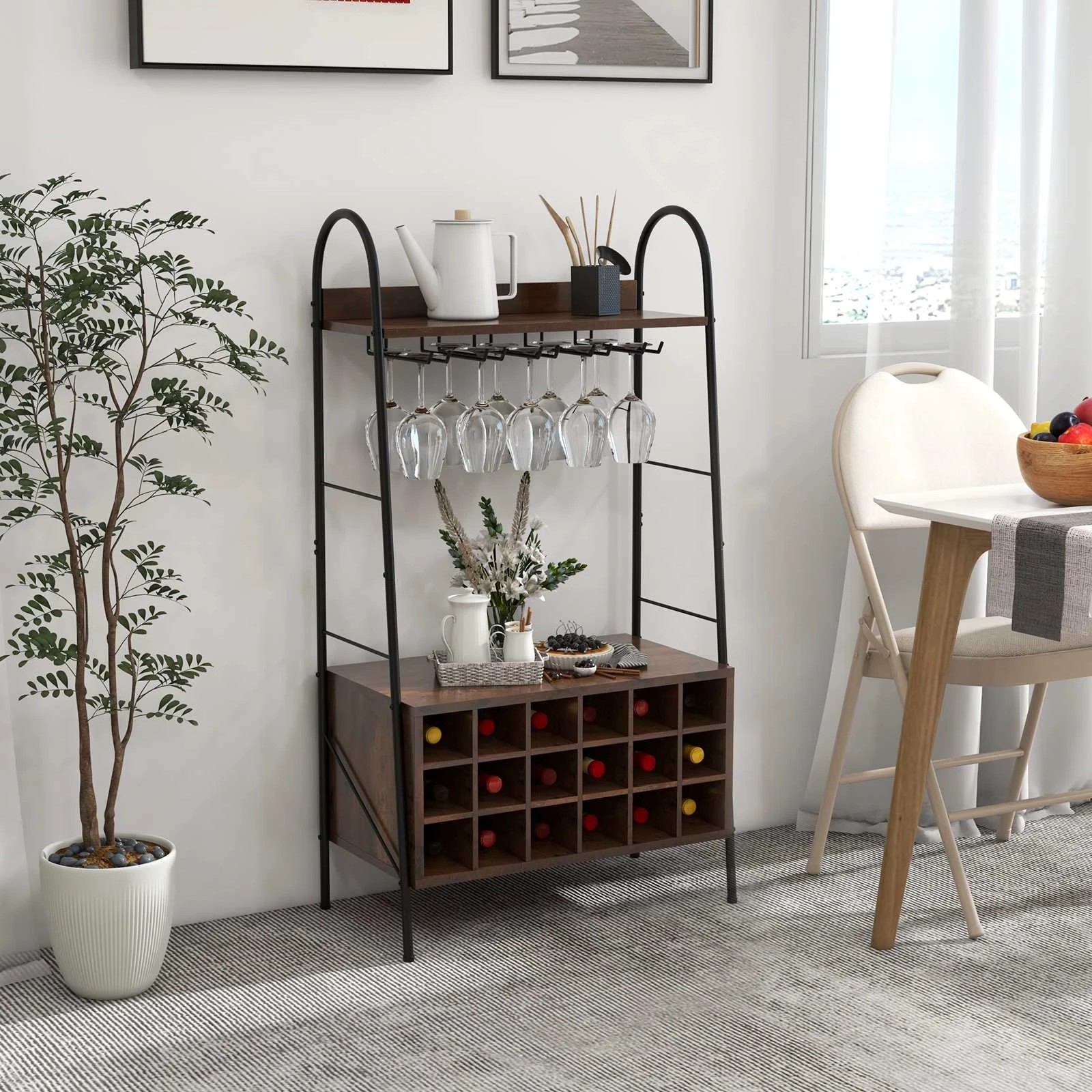 2 Costway Kitchen Baker's Rack Storage Cabinet Wine Rack - Brown, 2 of 2