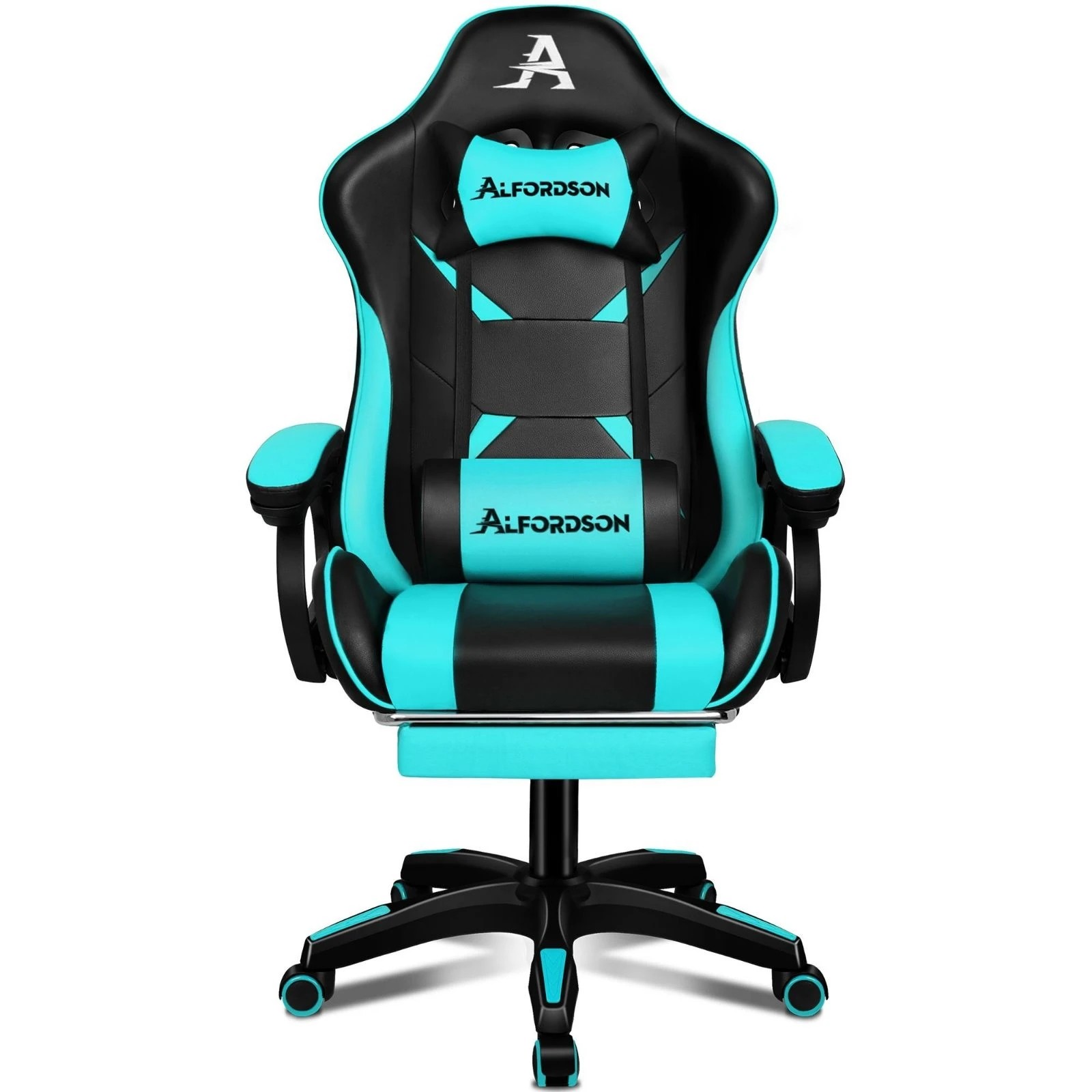 6 Alfordson Gaming Office Chair Massage Racing Computer Seat Footrest Leather - Cyan, 6 of 10