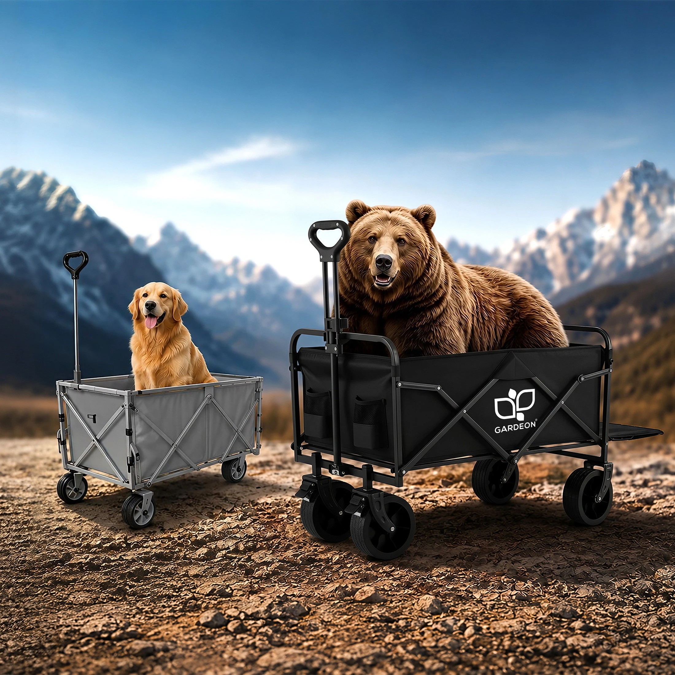 8 Gardeon Folding Camping Wagon Heavy Duty Utility Cart with Tailgate Table 150L - Black, 8 of 9