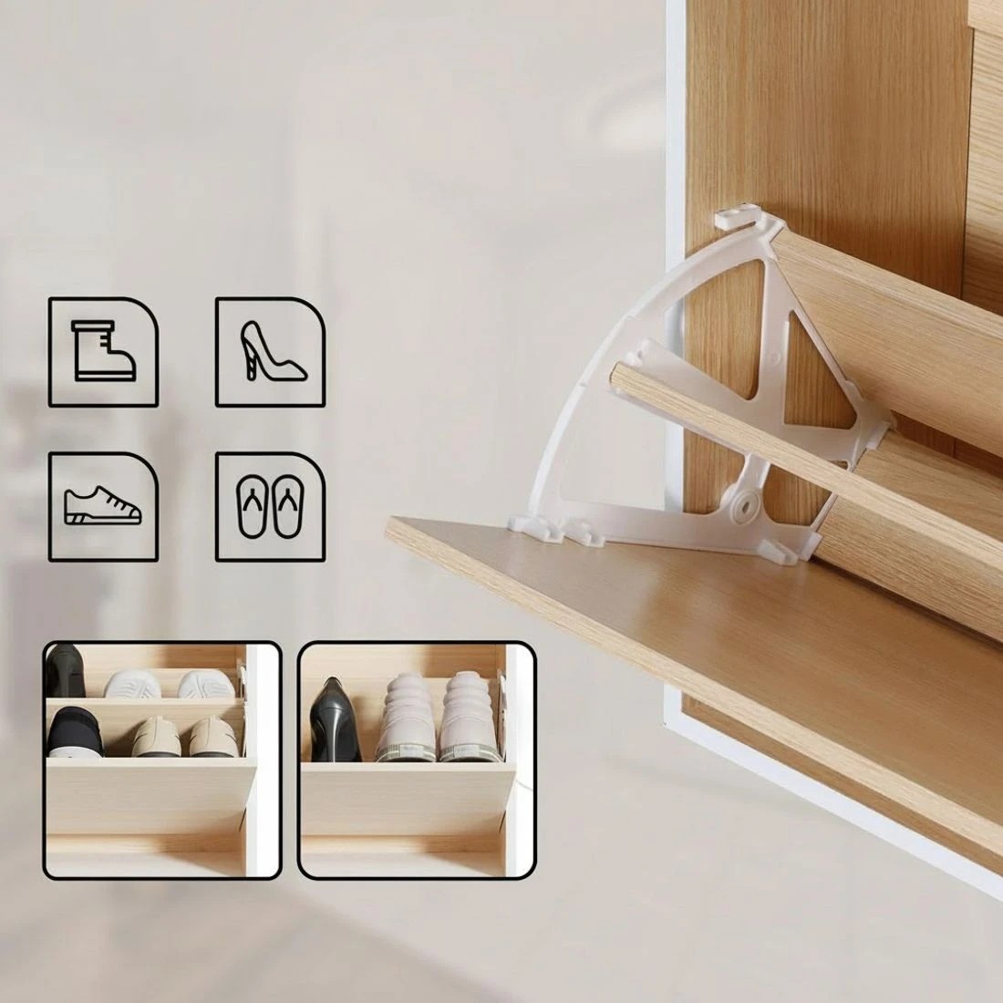 4 Artiss Shoe Rack Cabinet 24 Pairs Adjustable Shelf Pine - Multi, 4 of 6