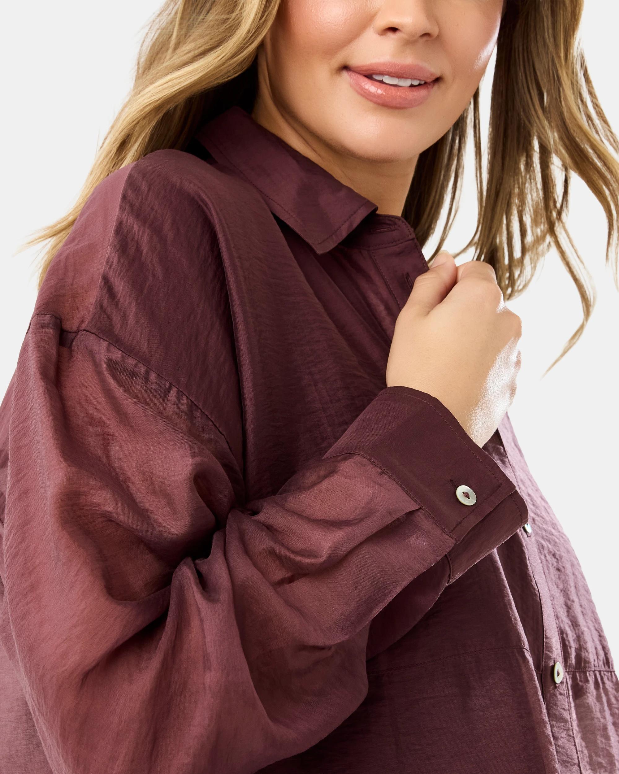 7 Long Sleeve Oversized Sheer Shirt Cherry, 7 of 9