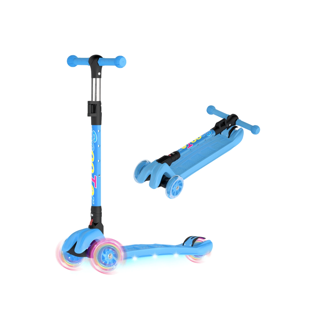 1 Advwin Foldable Kids Scooter w/ Music Light Up 3 Wheels Blue, 1 of 10