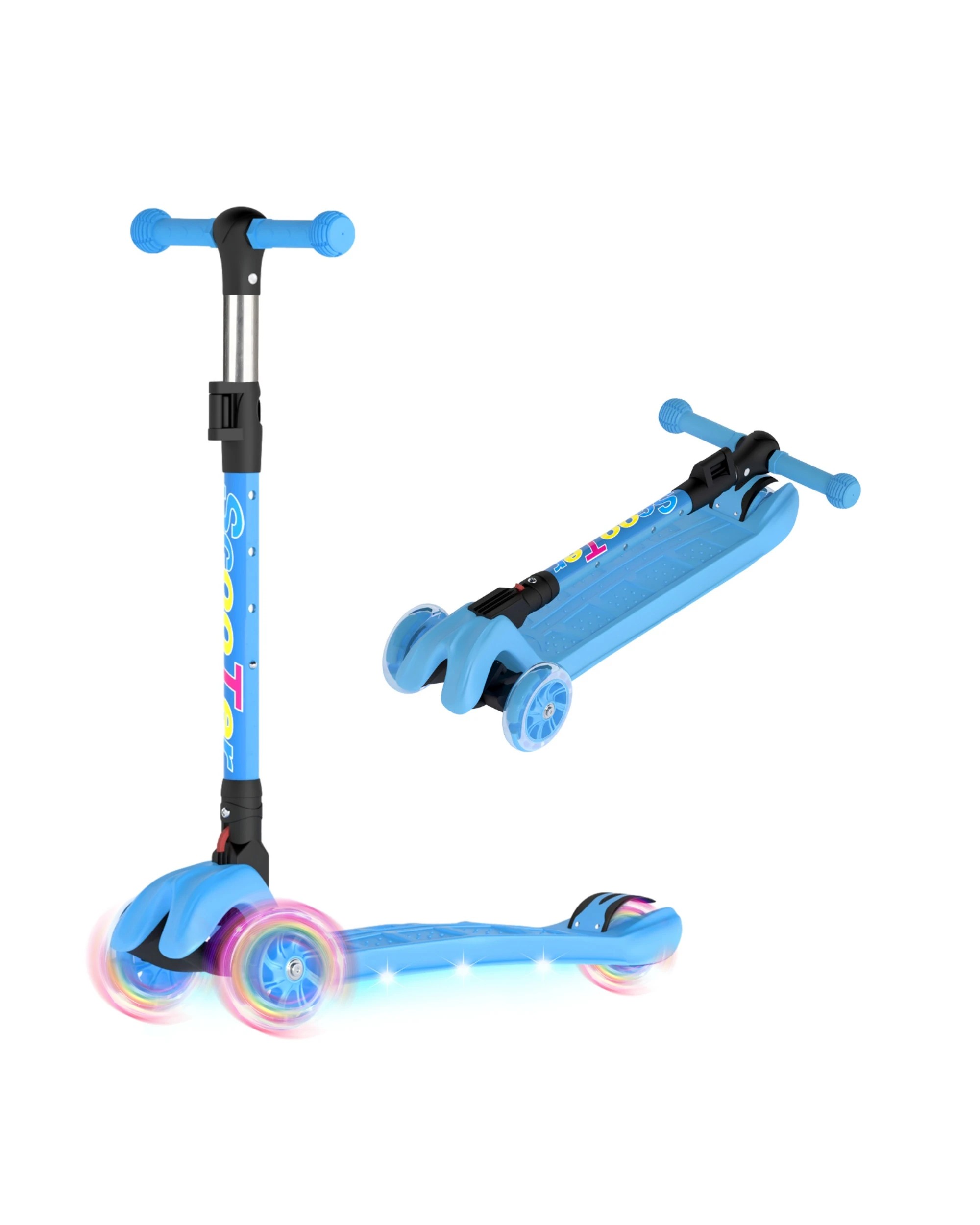 1 Advwin Foldable Kids Scooter w/ Music Light Up 3 Wheels Blue, 1 of 10