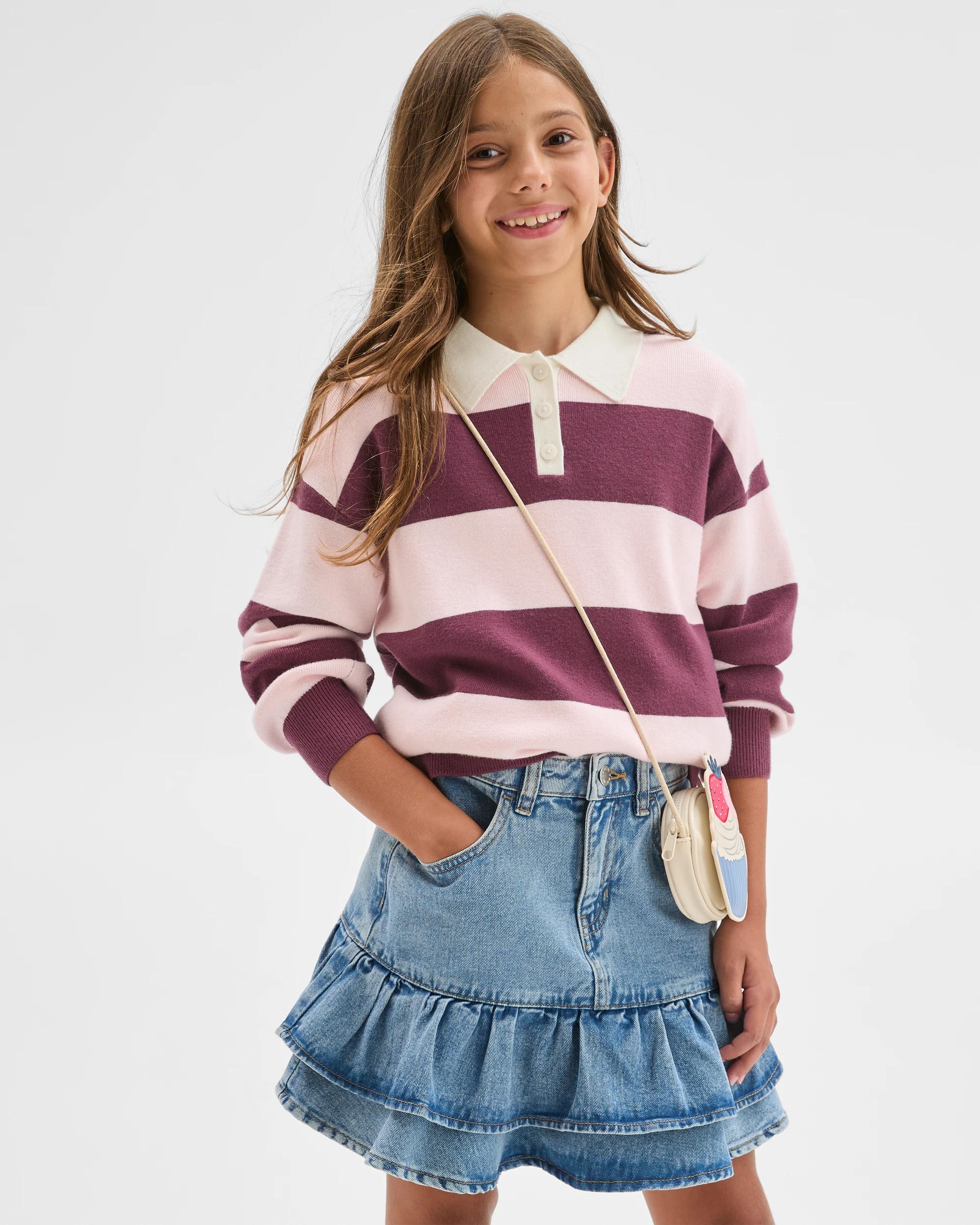 1 Target Kids Long Sleeve Loose Knit Rugby Jumper BURGUNDY STRIPE, 1 of 6