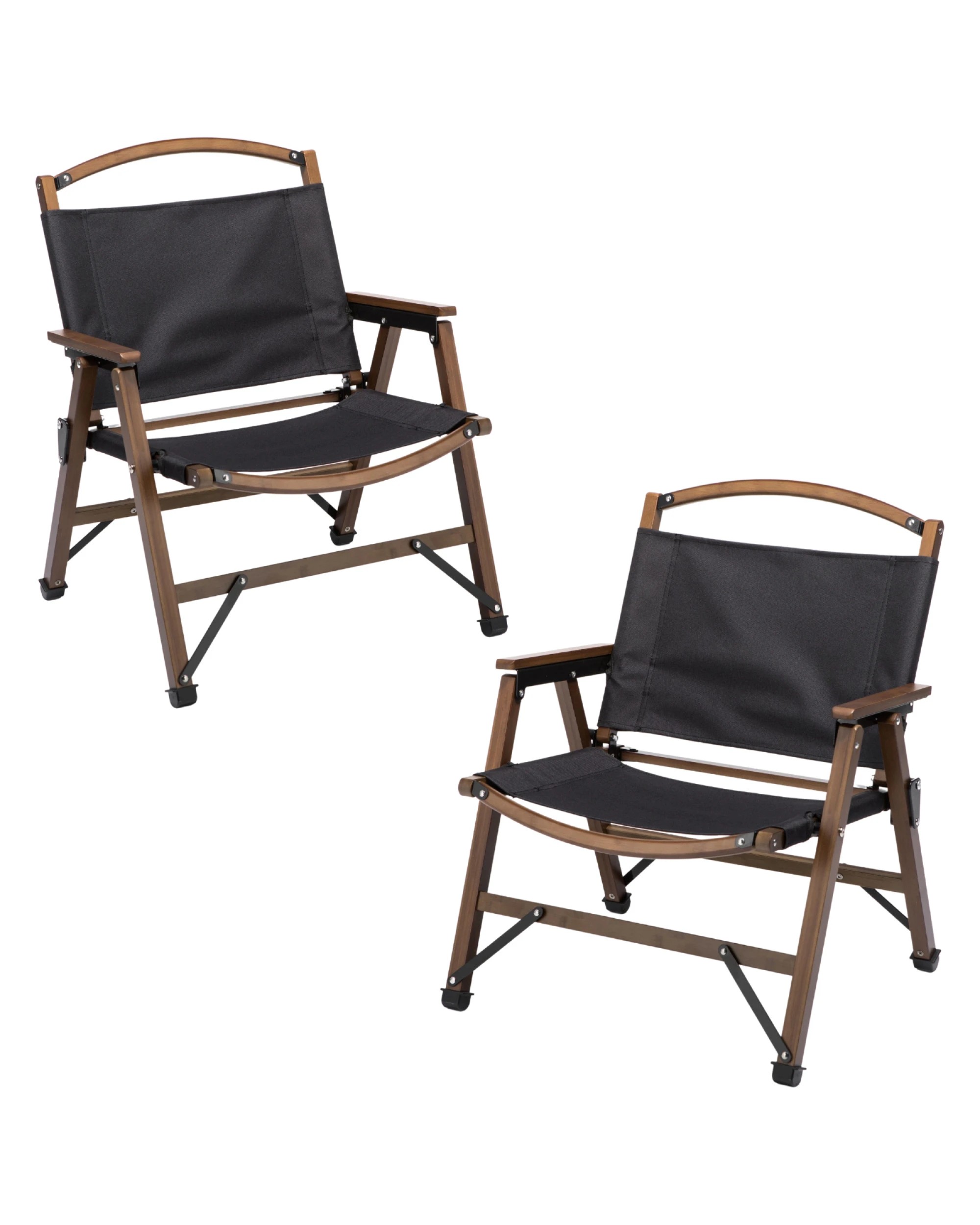 1 BR Home 2x Bamboo Canvas Foldable Outdoor Camping Chair Wooden Travel Picnic - Black, 1 of 3
