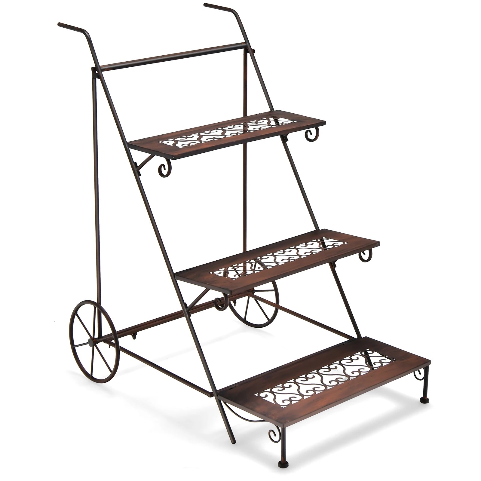 1 Costway 3-Tier Metal Plant Stand Rustproof Flower Pot Holder Outdoor Storage Rack w/Wheels, 1 of 3