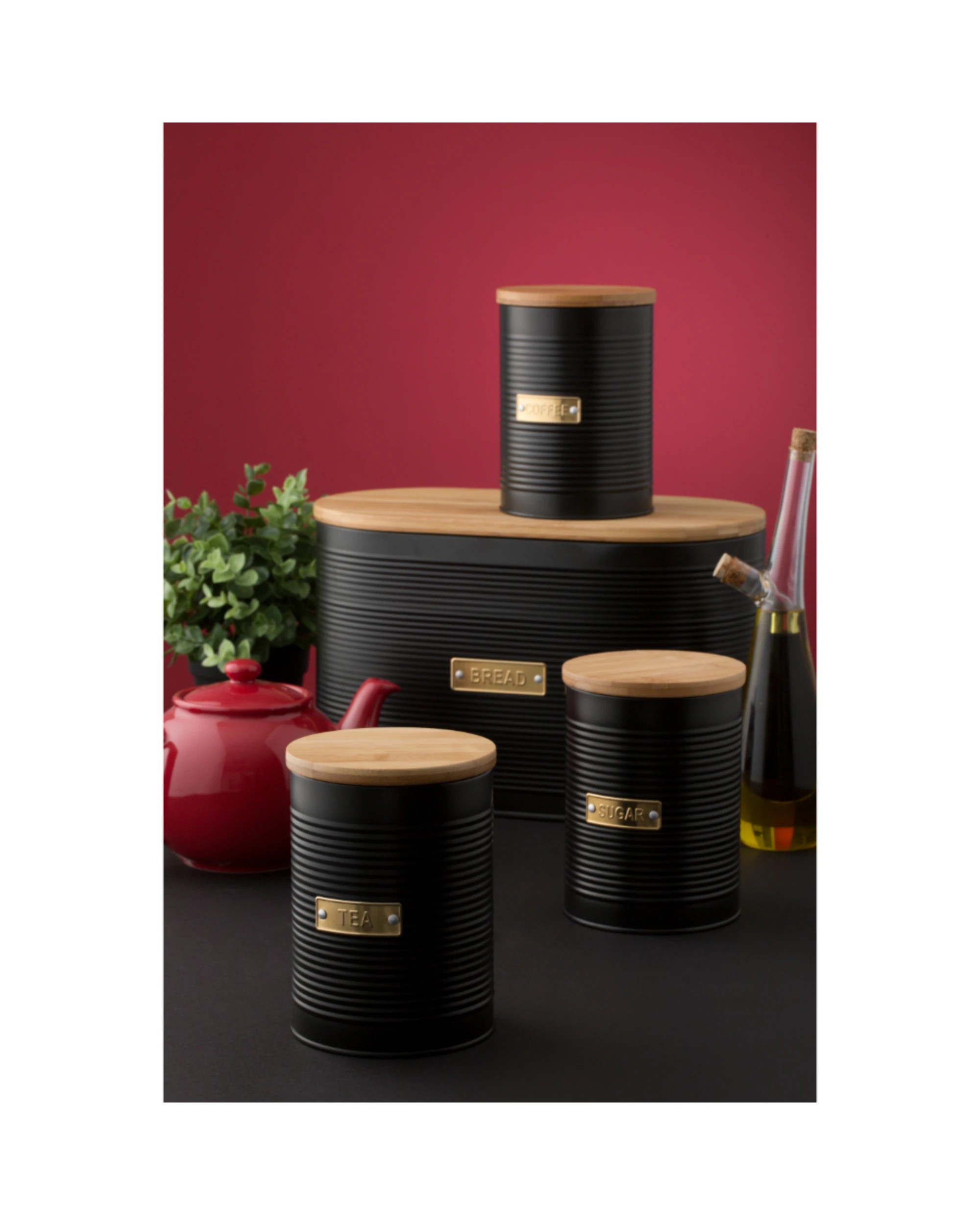 2 Typhoon 4Pc Living Otto  Kitchen Tea/Coffee/Sugar Canister & Bread Bin Set - Black, 2 of 3