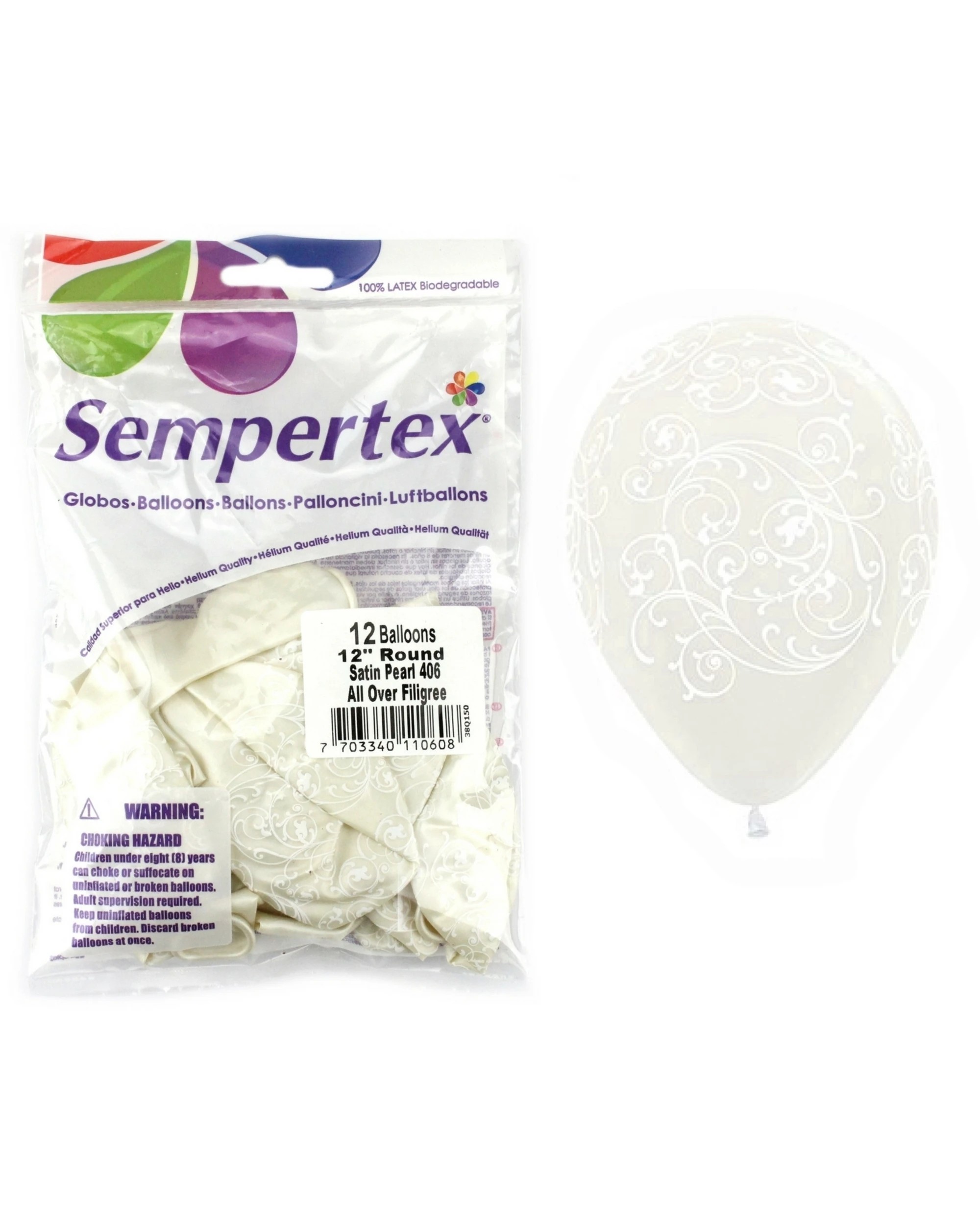 1 Sempertex Filigree Satin Pearl Balloons Pack of 12 - White, 1 of 1