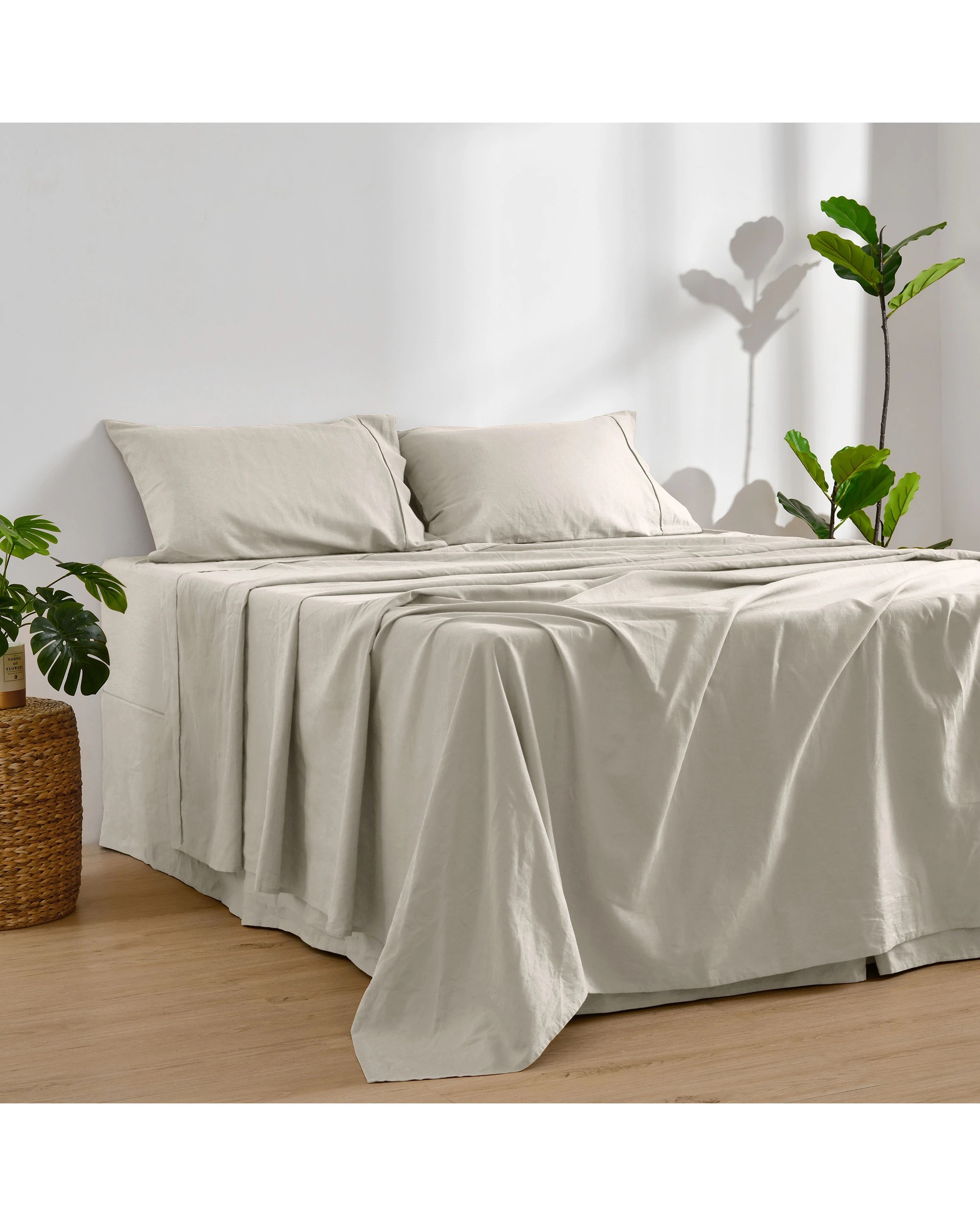 3 Dreamaker Linen Cotton Sheet Set - King Single Bed - Oatmeal, 3 of 9