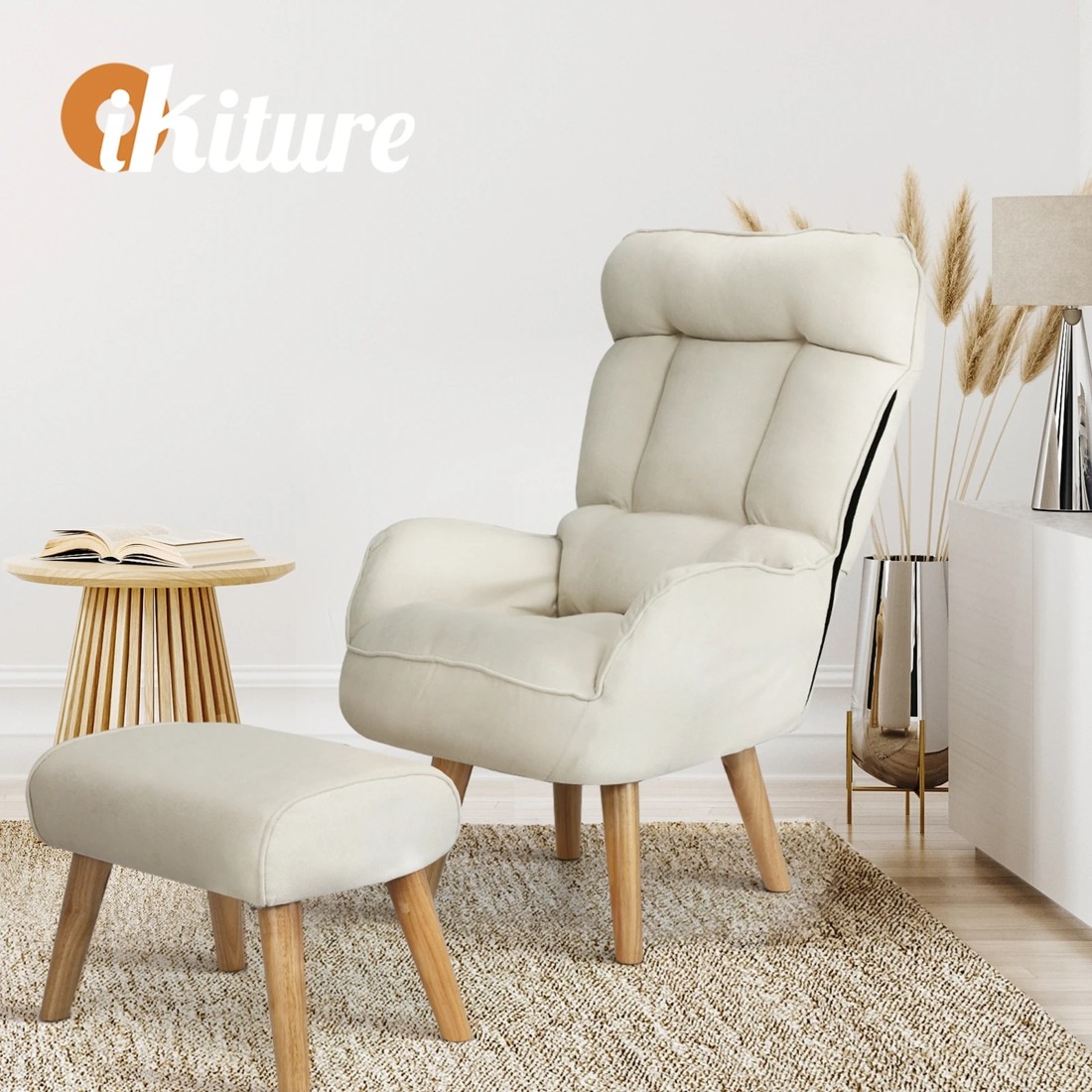 7 Oikiture Swivel Recliner Armchair Lounge Ottoman Accent Chair With Stool
 - Beige, 7 of 10