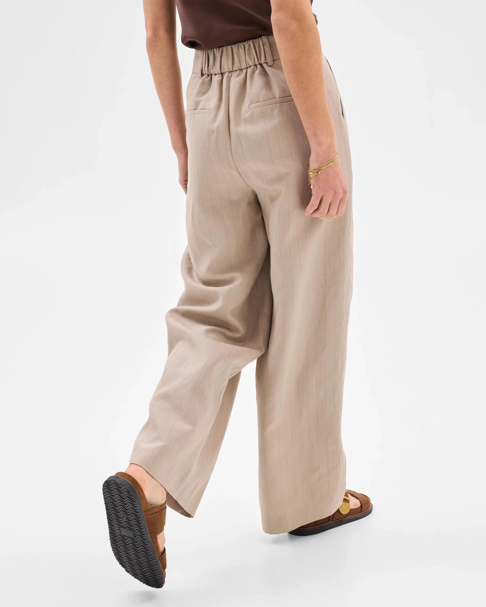 4 Linen Blend Wide Leg Pants - Preview NATURAL STRIPE, 4 of 7