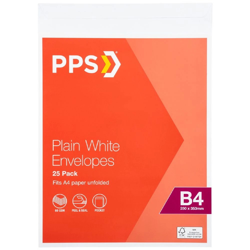 1 PPS B4 Plain Faced Envelopes White 25 Pack, 1 of 4