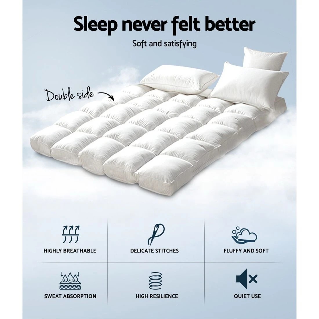 2 Giselle Bedding Mattress Topper Pillowtop Bamboo Double Memory Foam Pressure Relief Breathable Cooling - White, 2 of 8