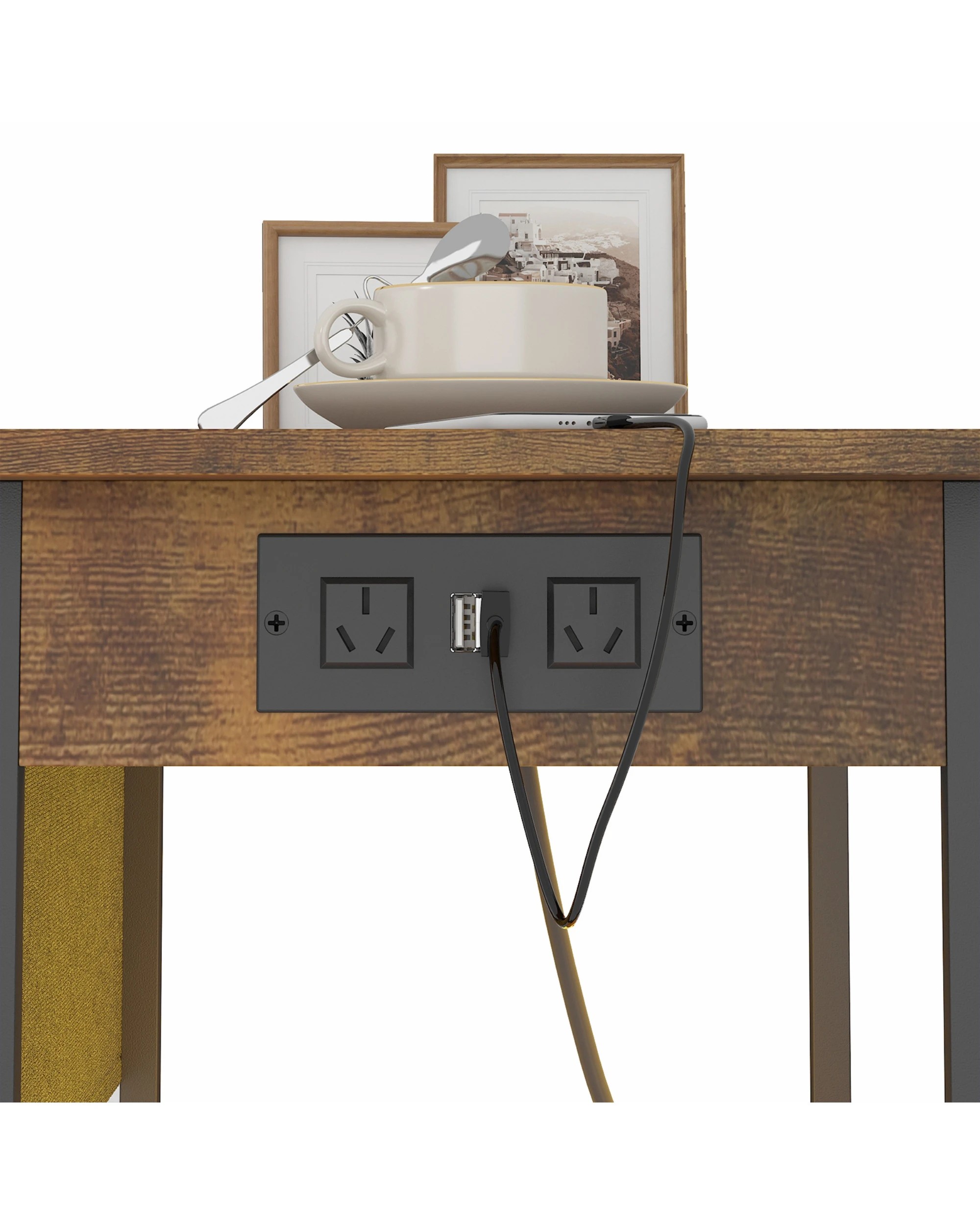 9 Advwin LED End Table Sofa Side Table with Charging Station and Drawers Narrow Bedside Table with Storage Pocket, 9 of 10