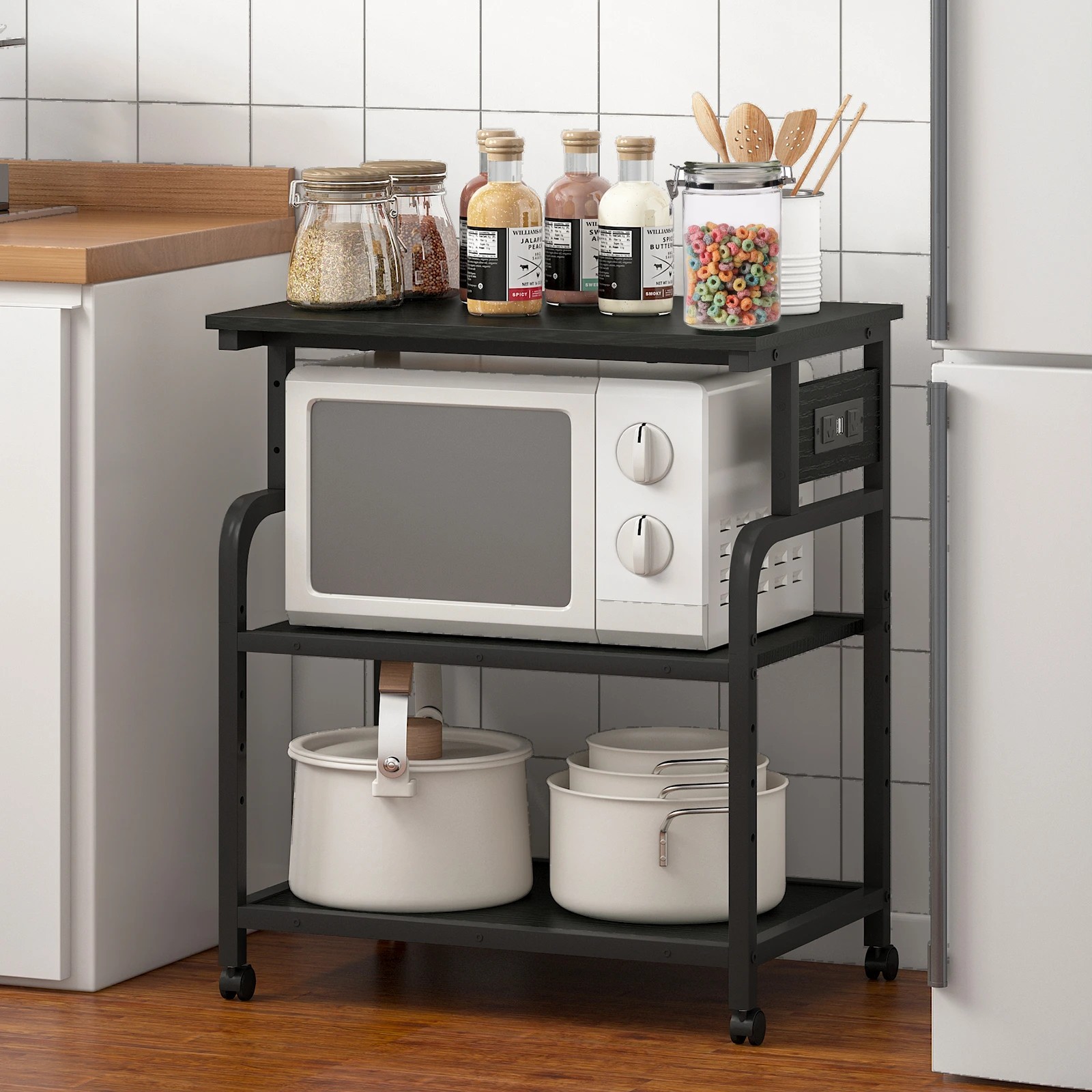 7 Advwin Large Mobile Printer Stand with Charging Station and Height Adjustable shelfs - Black, 7 of 7