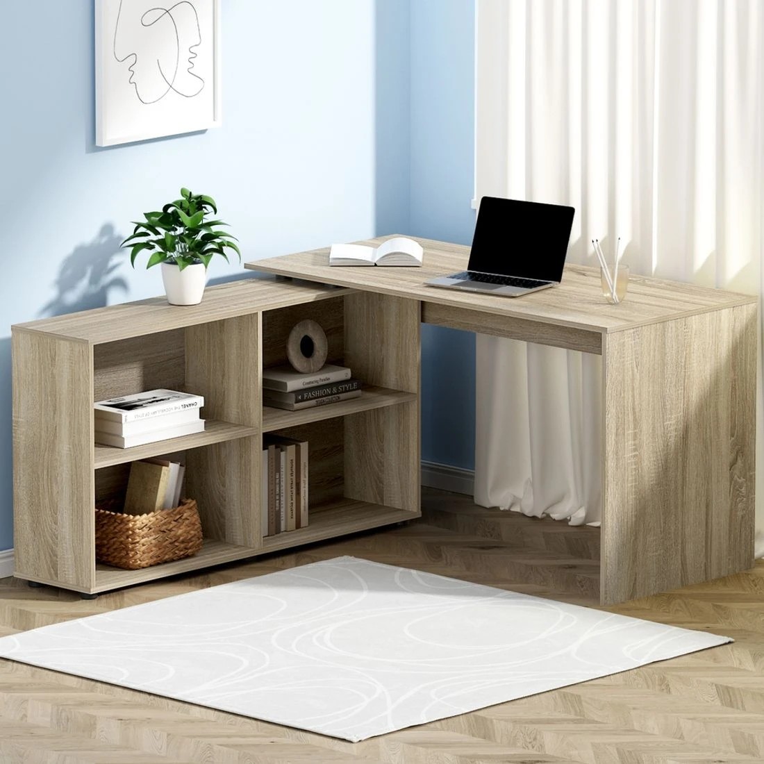 3 Artiss Computer Desk Bookshelf Oak 130CM - Brown, 3 of 7