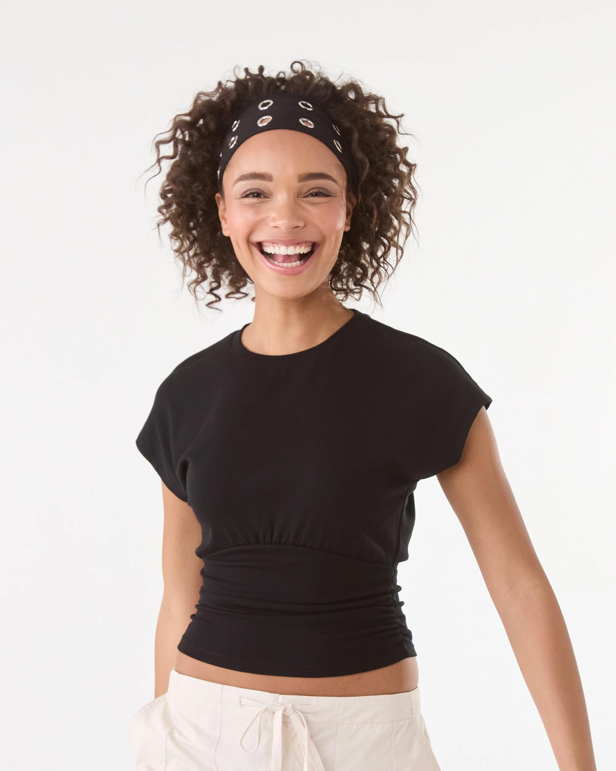 1 Short Sleeve Gathered Fitted T-shirt Black, 1 of 7