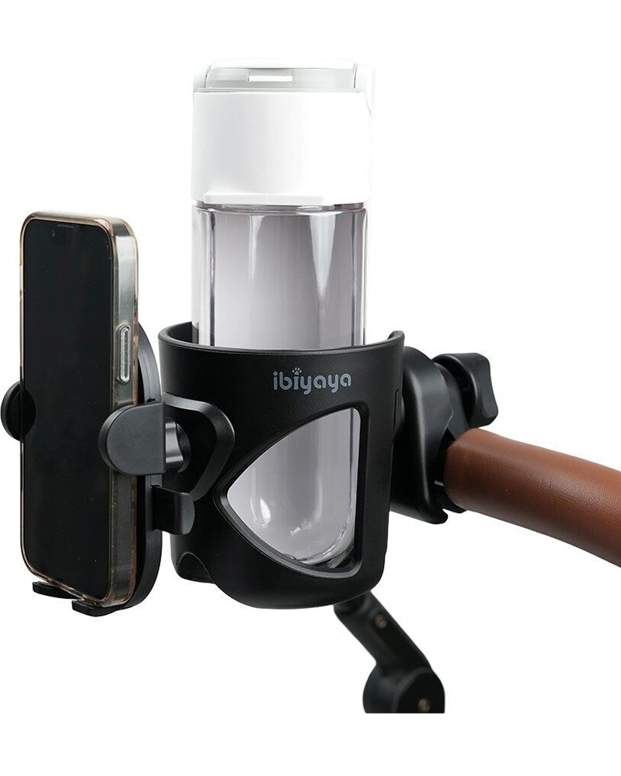 1 Ibiyaya 2 in 1 Cup and Universal Phone Holder for Pet Strollers Secure Grip - Black, 1 of 3