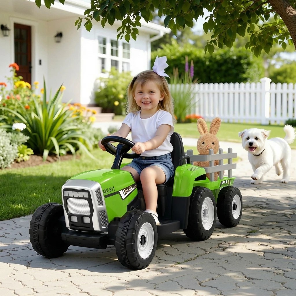 6 Rigo Kids Electric Ride On Car Tractor Toy Car Detachable Trailer Remote Control 12V - Green, 6 of 7