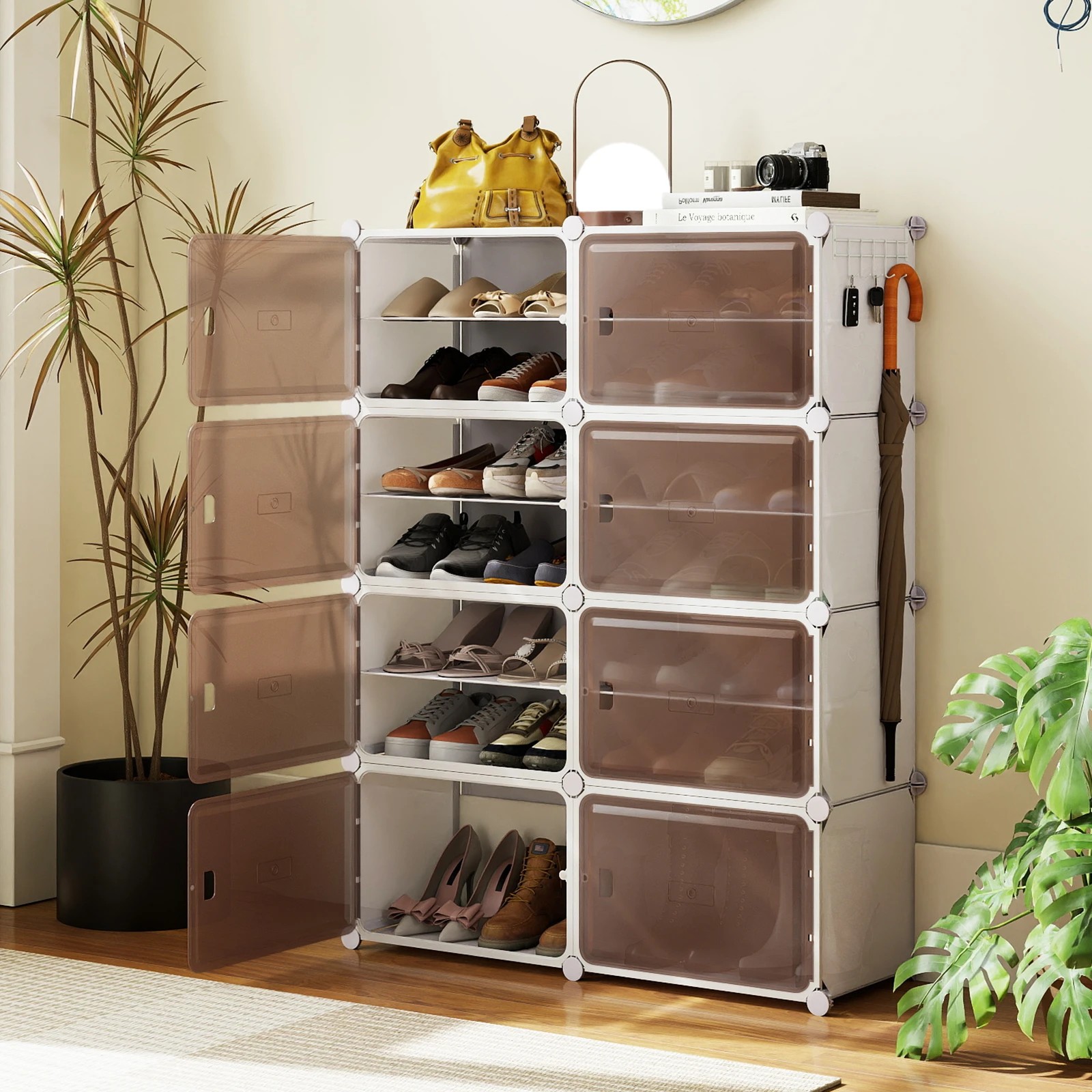 2 Costway Shoe Rack 8 Tier Shoe Storage Cabinet w/Removable Shelves Hooks Closet Organizer, 2 of 5