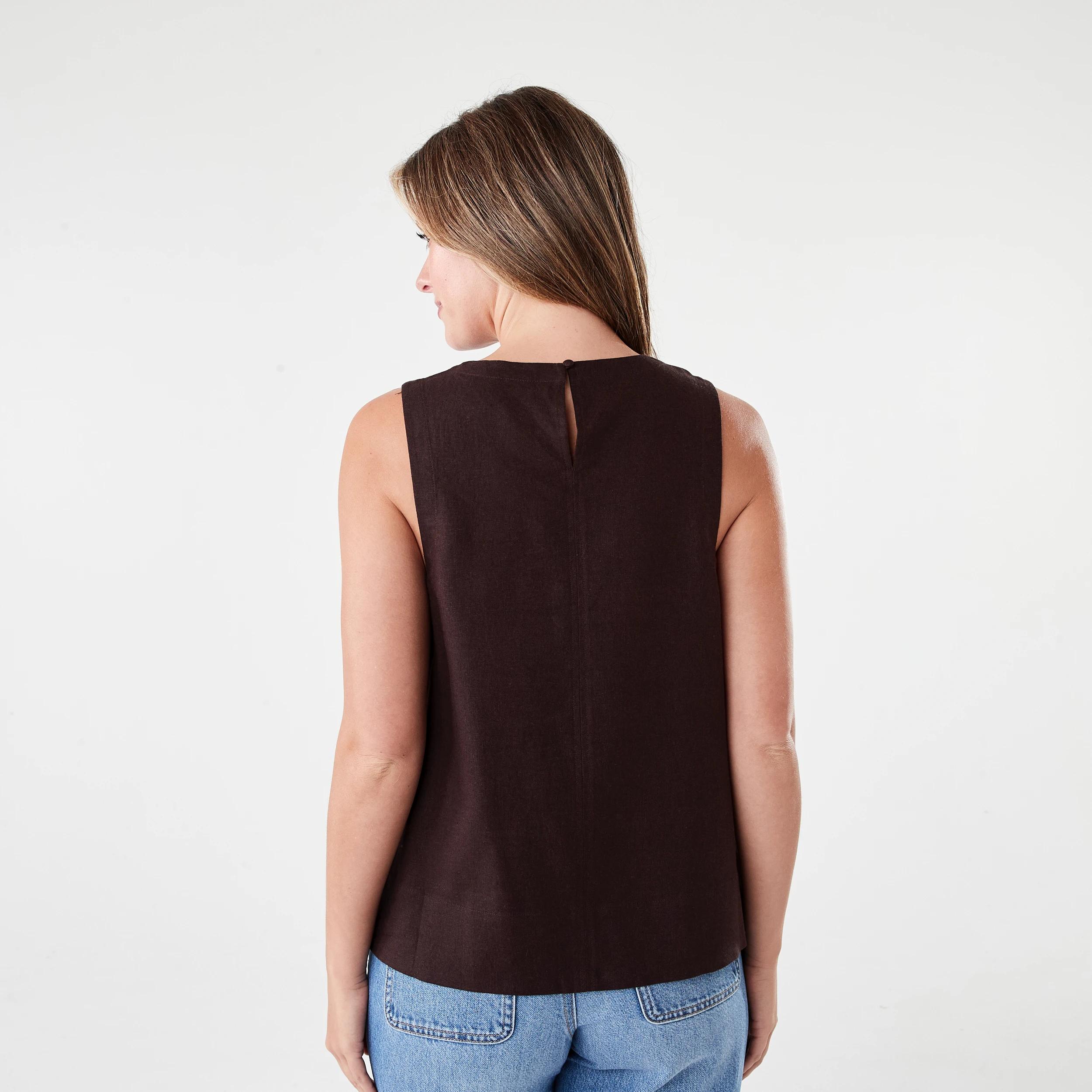 3 Sleeveless Linen Blend Swing Tank Choc Plum, 3 of 5