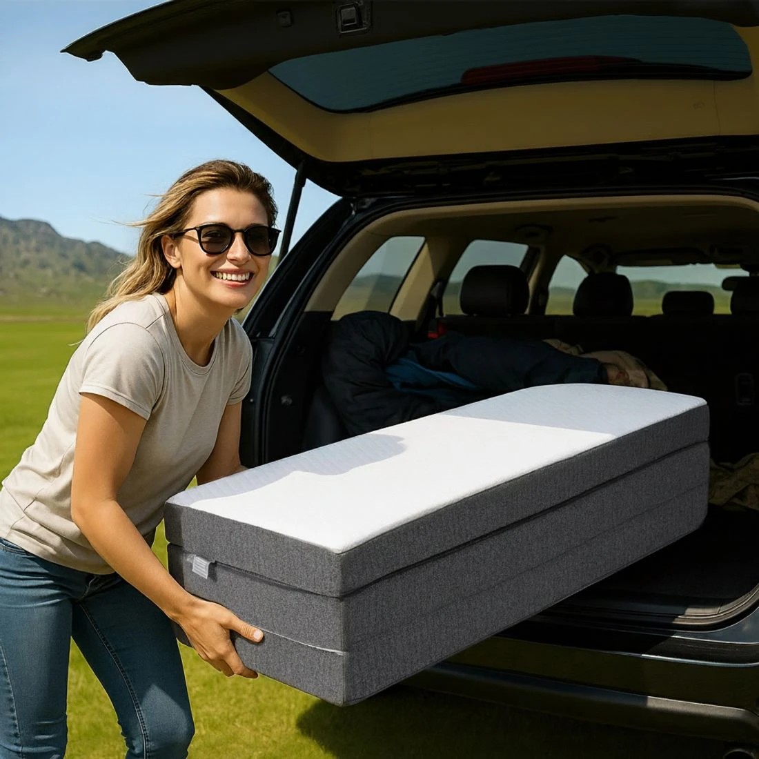 8 Giselle Bedding Foldable Mattress Folding Sofa Bed Tri-Fold Memory Foam Tencel Queen - Queen Bed - White, 8 of 10