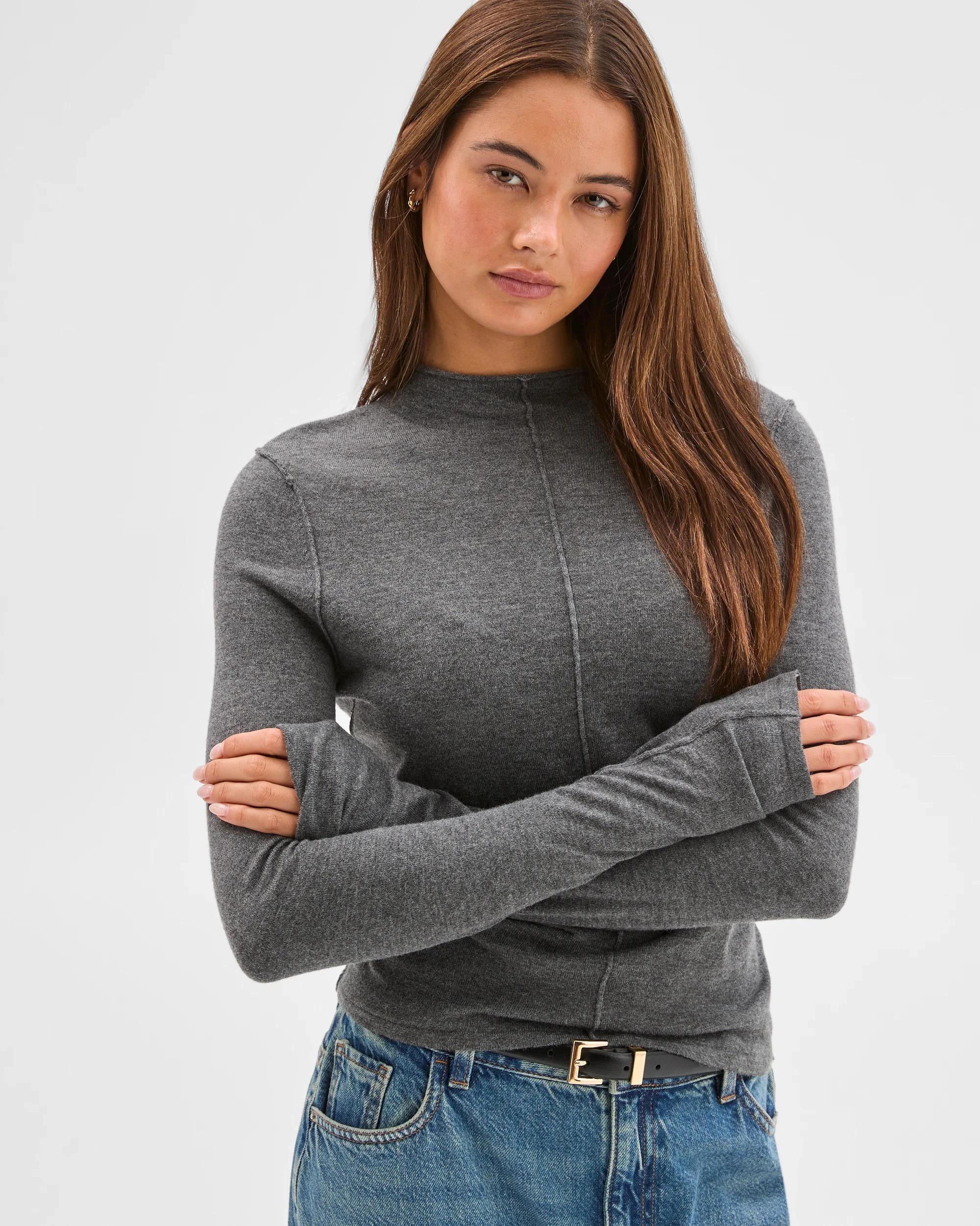 5 Lily Loves Exposed Seam Skivvy Top CHARCOAL MARLE, 5 of 8