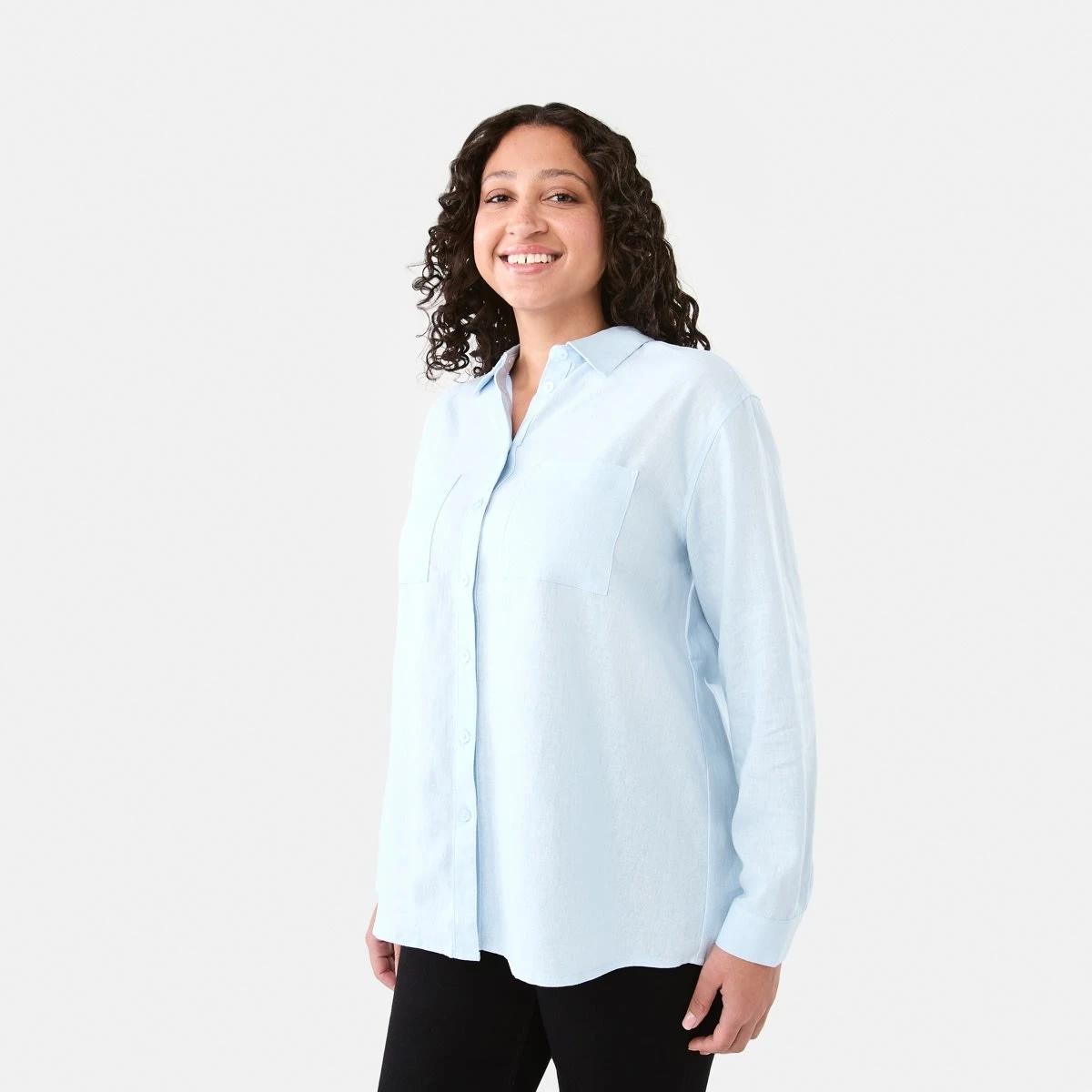 2 Long Sleeve Linen Blend Shirt Blu Bysde, 2 of 6