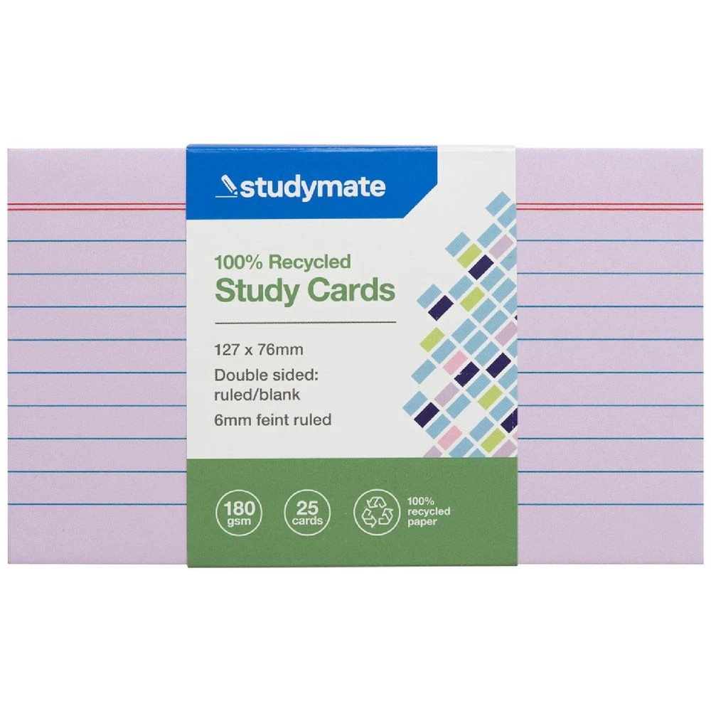 1 Studymate Study Cards Ruled 127 x 76mm Purple 25 Pack, 1 of 2