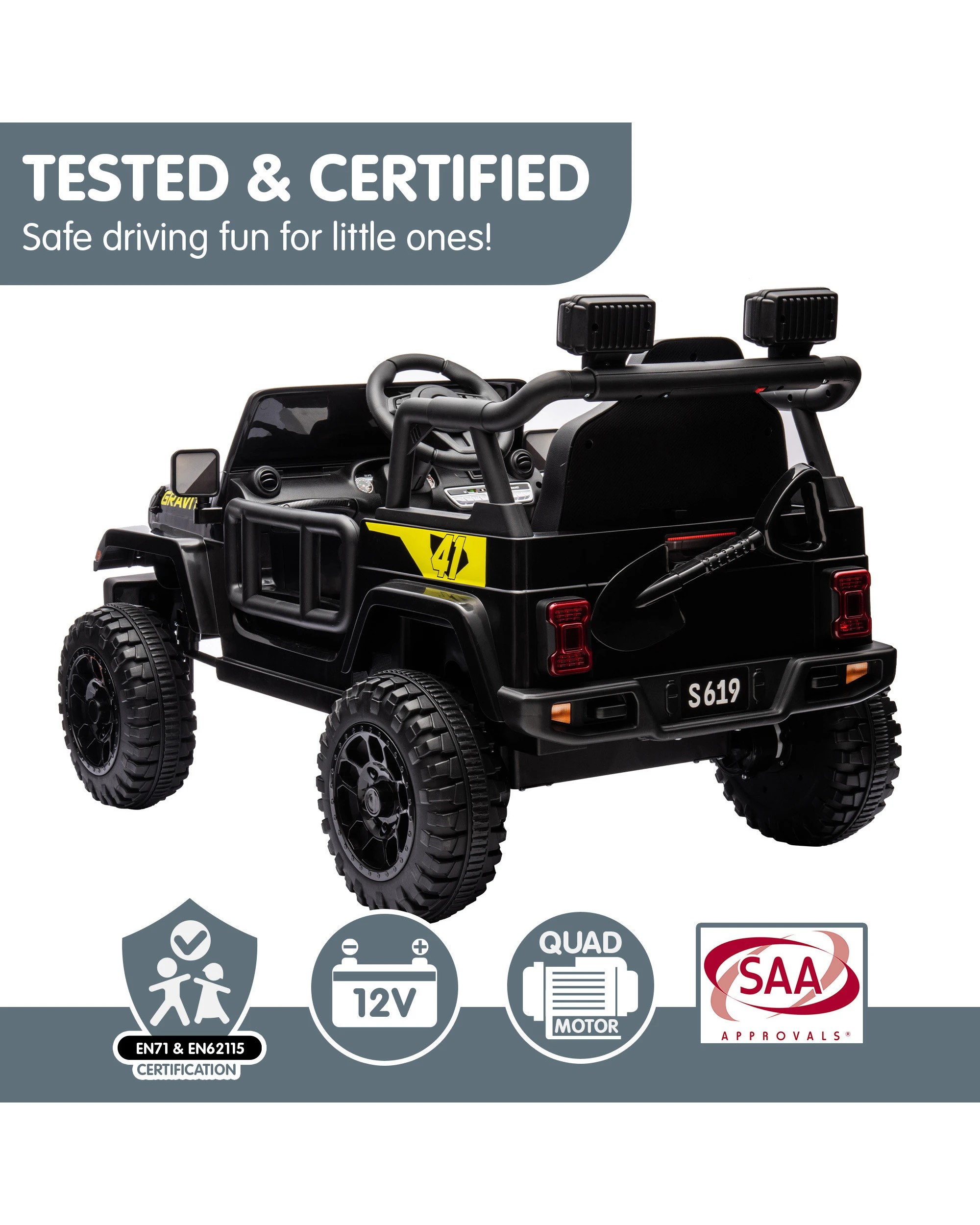 8 Kahuna S619 Gravity Kids Electric Ride On Car - Black, 8 of 10