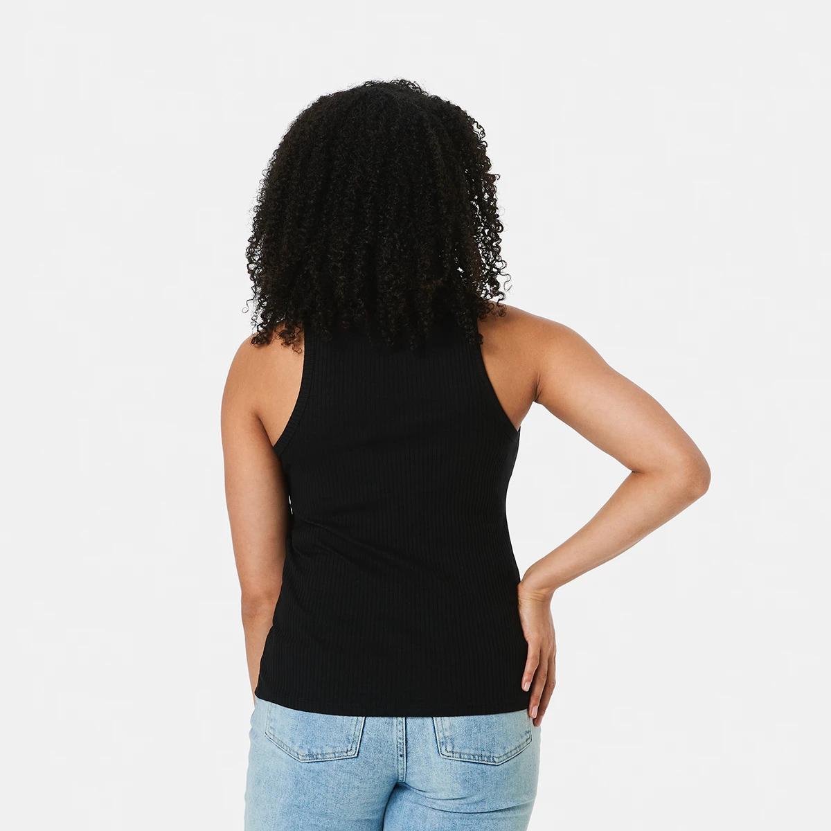 3 Sleeveless Rib Cut Away Tank Black, 3 of 4