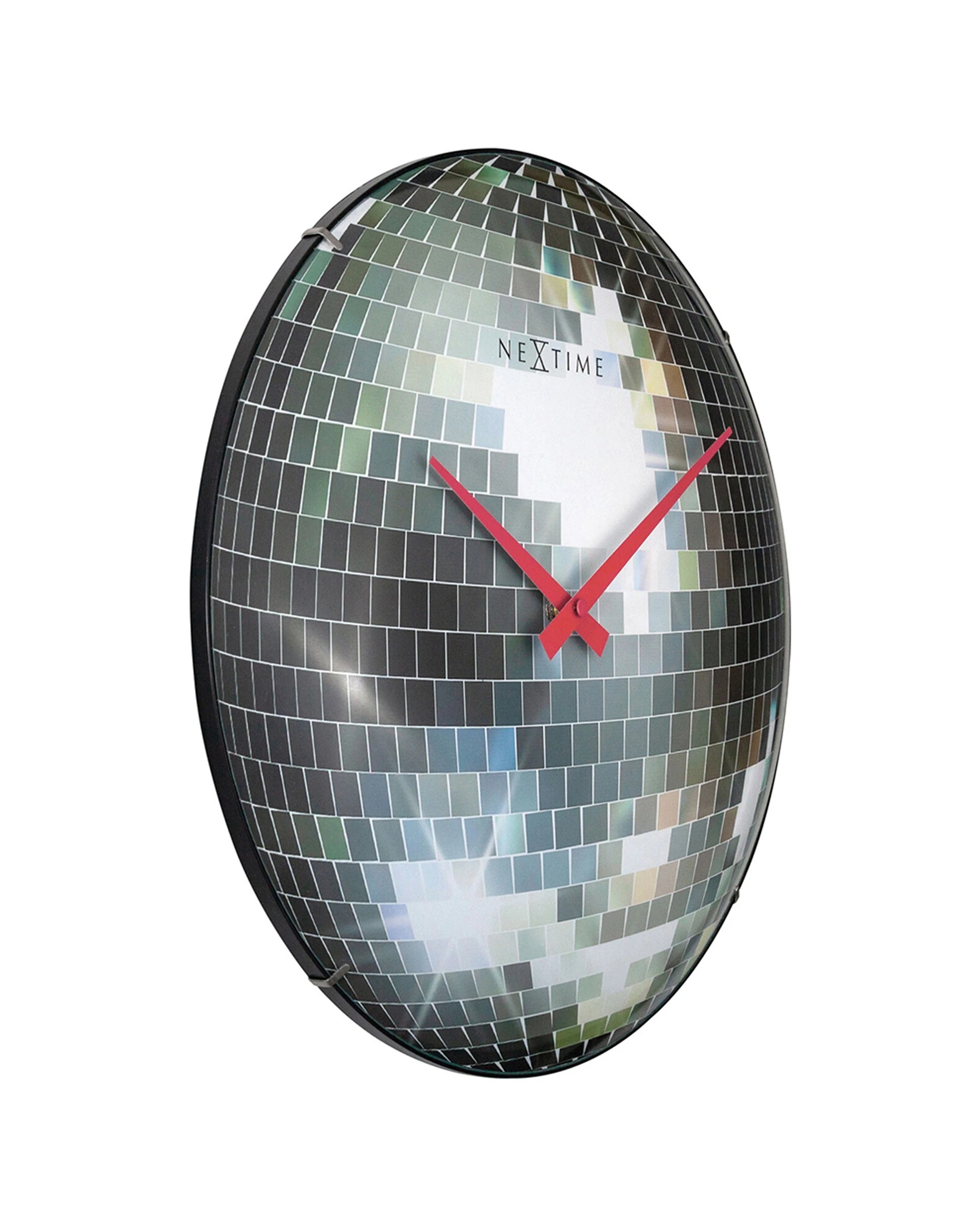 3 NEXTIME Disco Ball Wall Clock Silent Sweep Dome Glass Cover Retro Look 35cm - Silver, 3 of 5