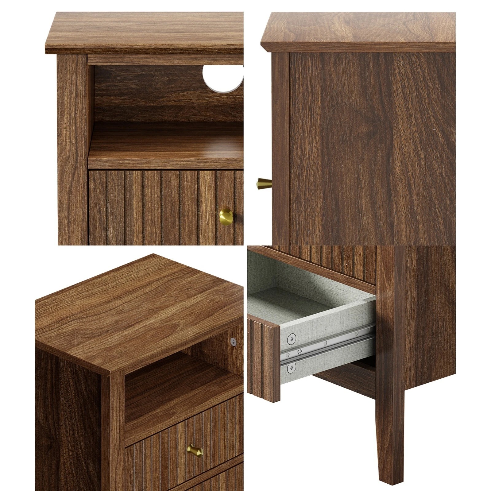 5 Oikiture 2x Bedside Table Nightstand 2 Drawer with Shelf Storage Cabinet - Brown, 5 of 9